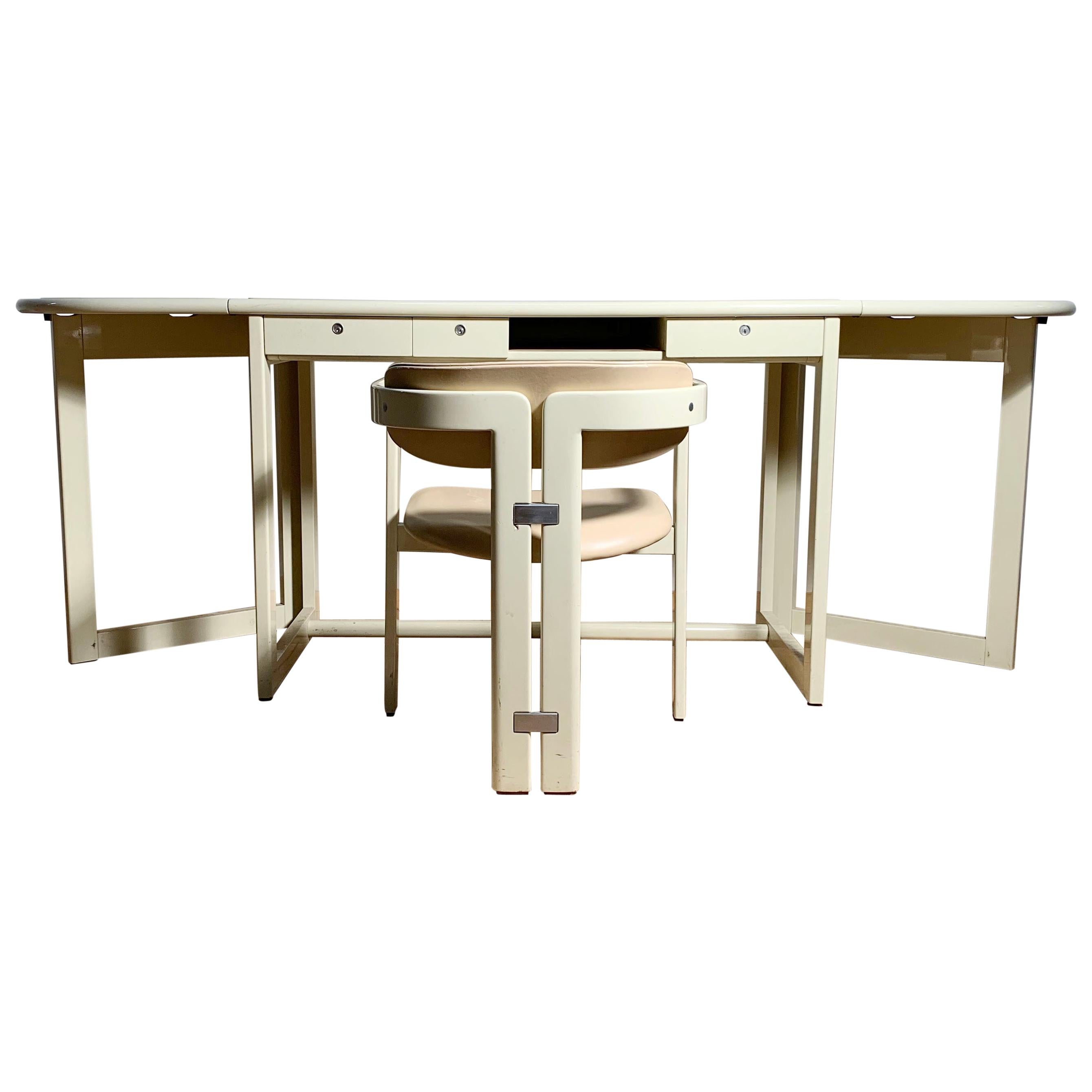 Augusto Savini für Pozzi: Klappbarer Schreibtisch mit blattförmigem Torbogenbein und passendem Pamplona-Stuhl im Angebot