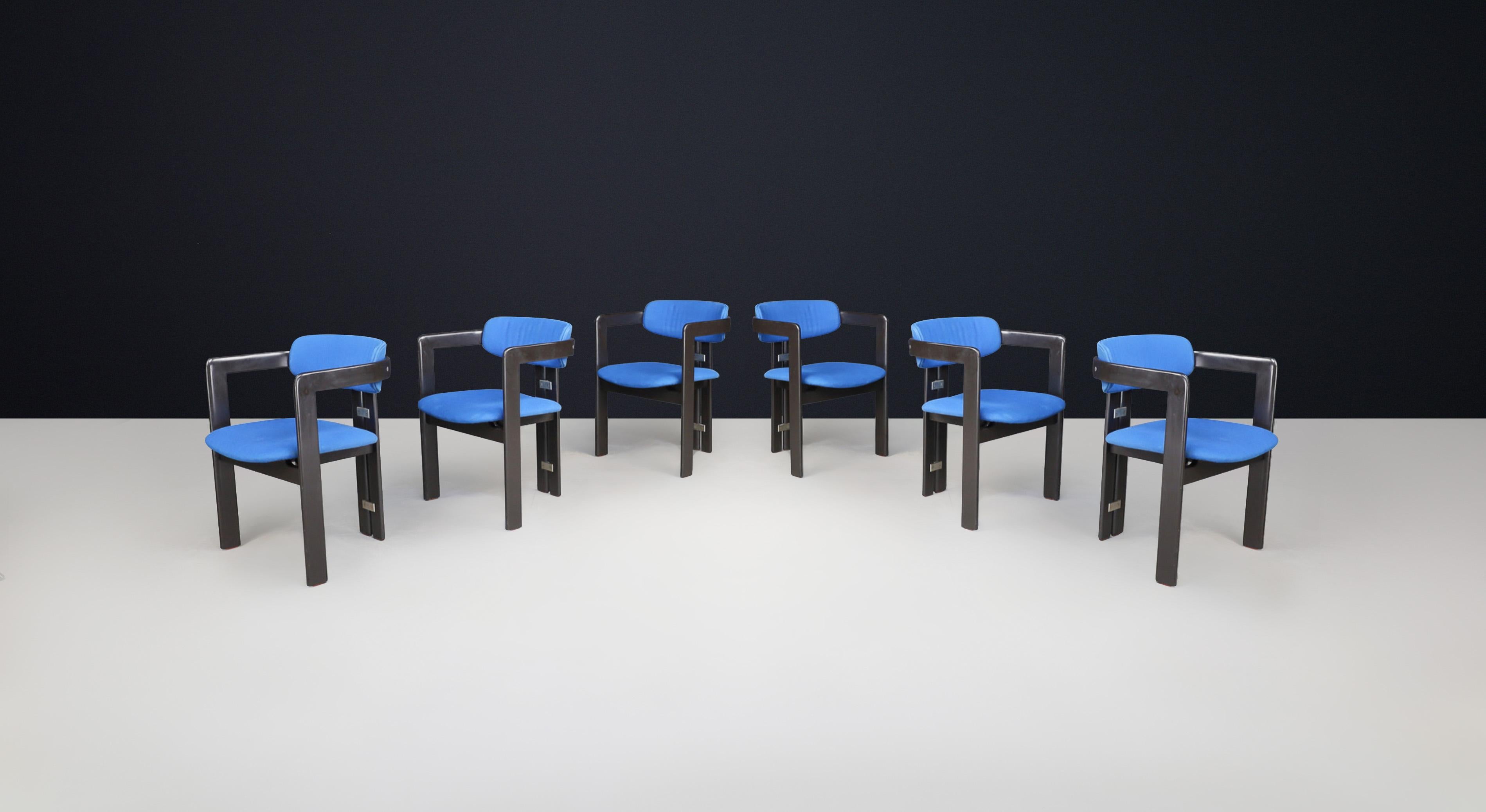 Mid-Century Modern Augusto Savini for Pozzi Pamplona armchairs in Royal Blue Upholstery Italy 1960s For Sale