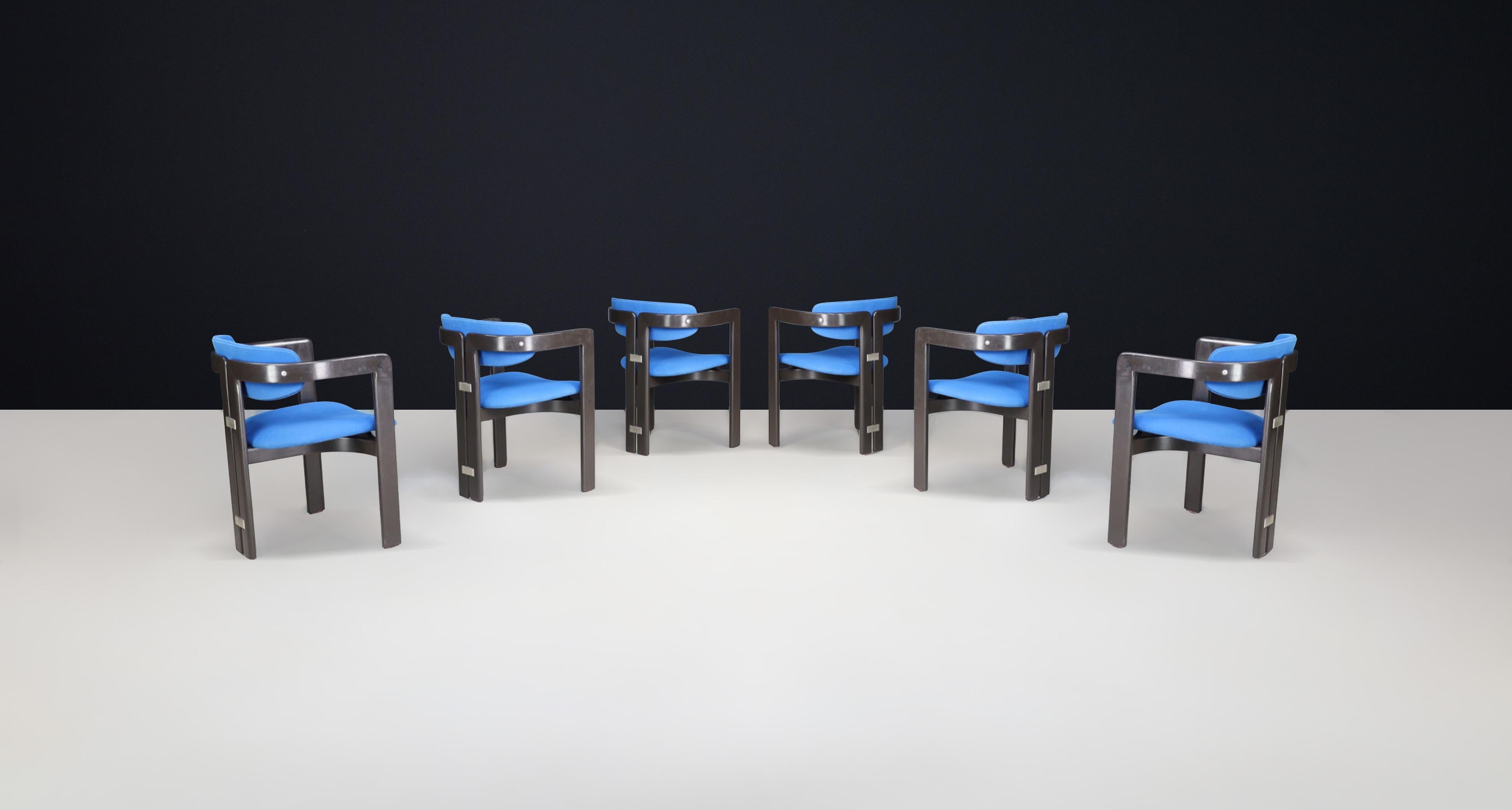 Italian Augusto Savini for Pozzi Pamplona armchairs in Royal Blue Upholstery Italy 1960s For Sale