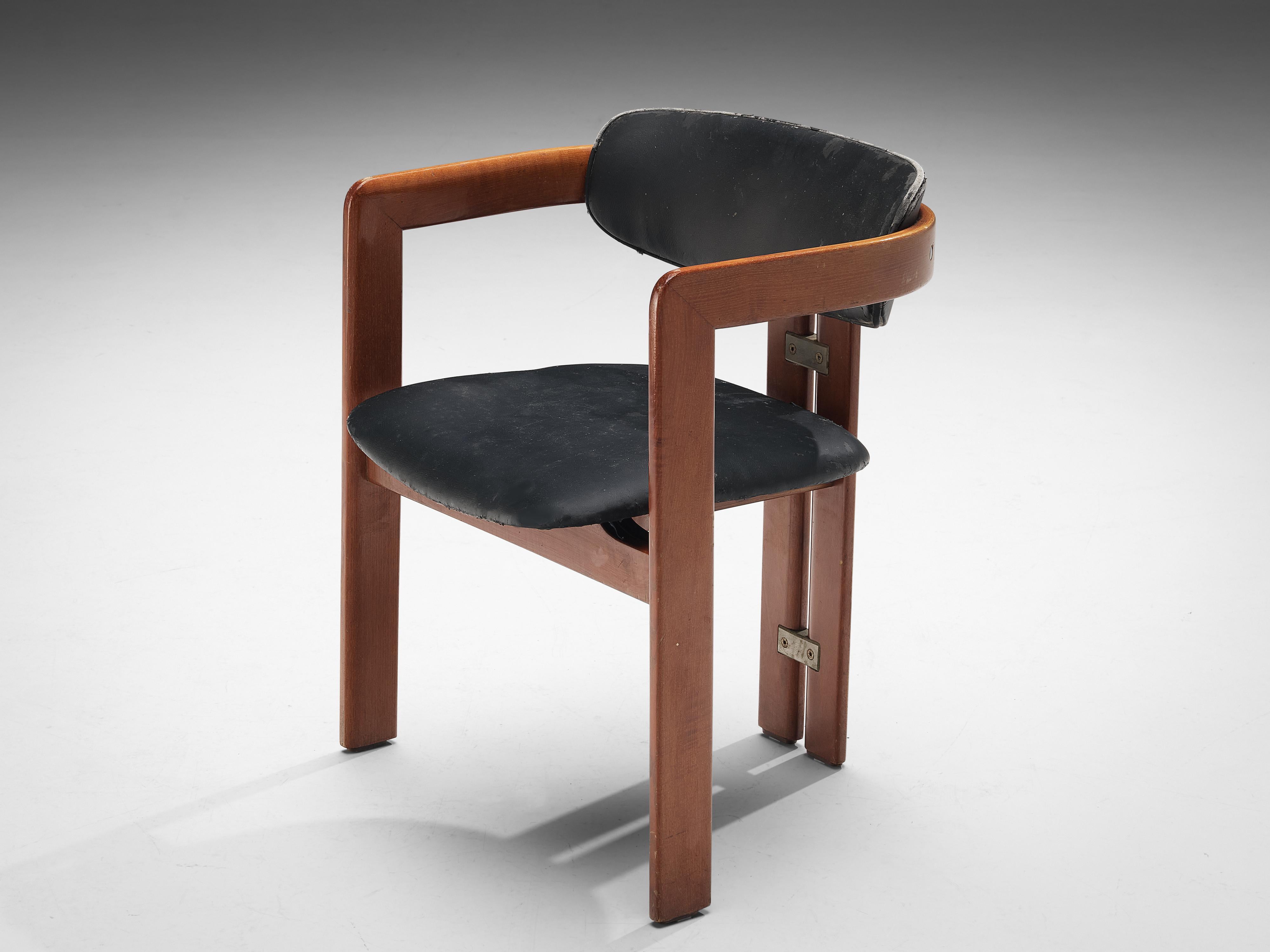 Augusto Savini for Pozzi, dining chair model 'Pamplona', wood, upholstery, aluminum, Italy, designed in 1965 

'Pamplona' armchair in ash and dark upholstery. A characteristic design; simplistic yet very strong in lines and proportions. Wonderful