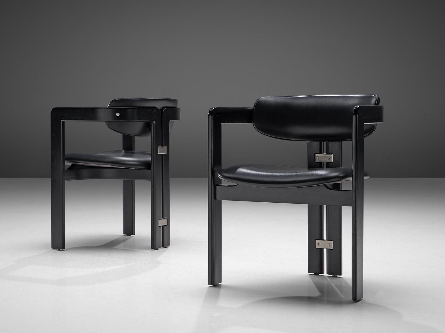 Italian Augusto Savini for Pozzi 'Pamplona' Dining Chairs in Leather 