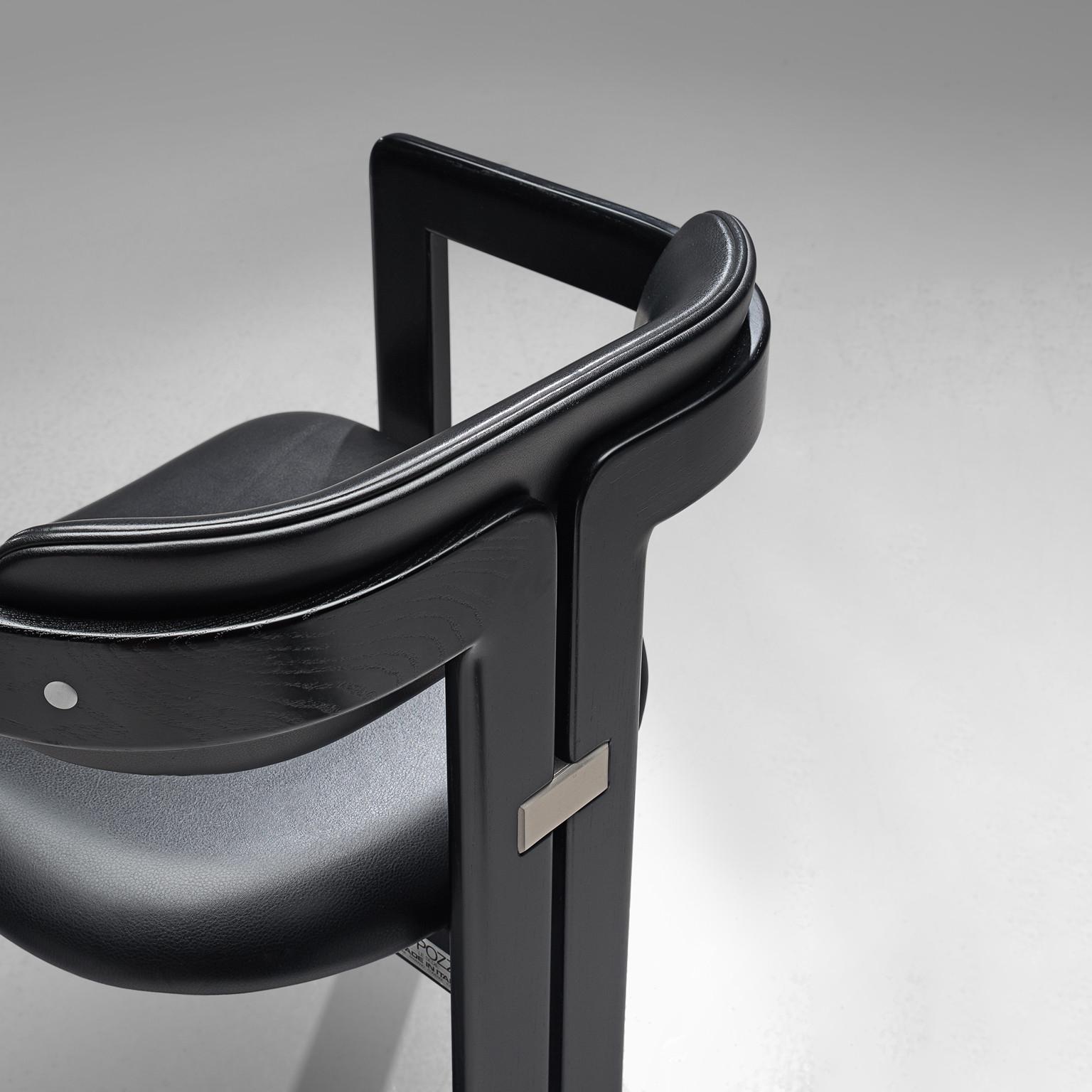 Augusto Savini für Pozzi: Esszimmerstühle „Pamplona“ aus Leder  (Aluminium)
