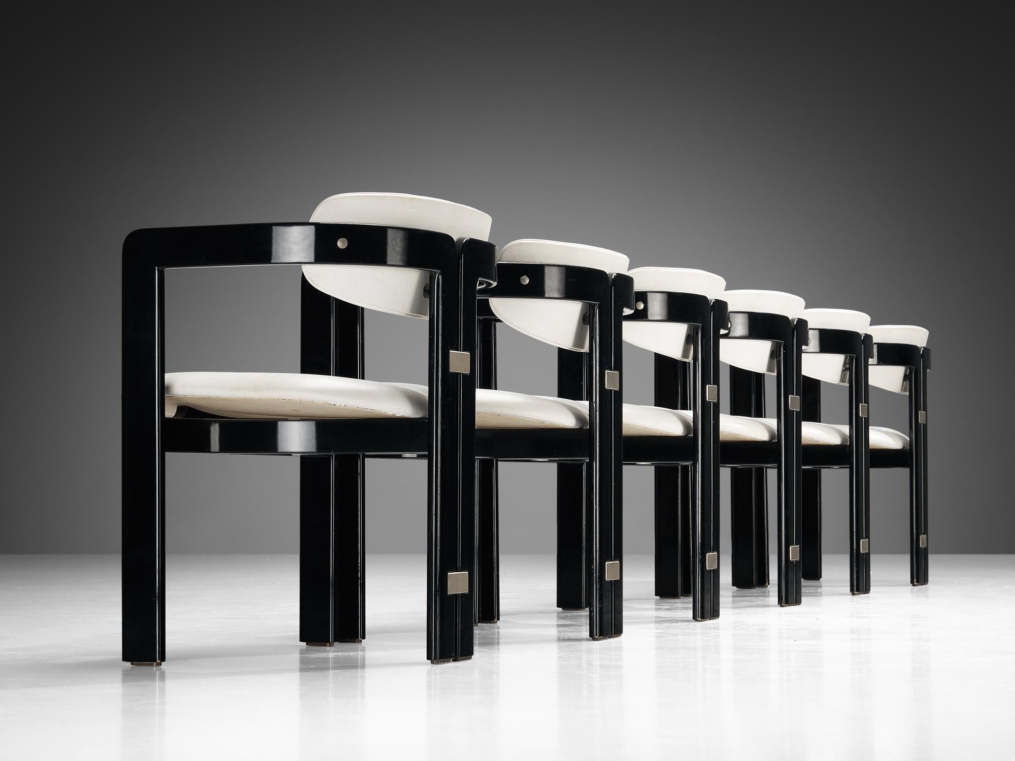 Aluminum Augusto Savini for Pozzi 'Pamplona' Dining Chairs in White Upholstery