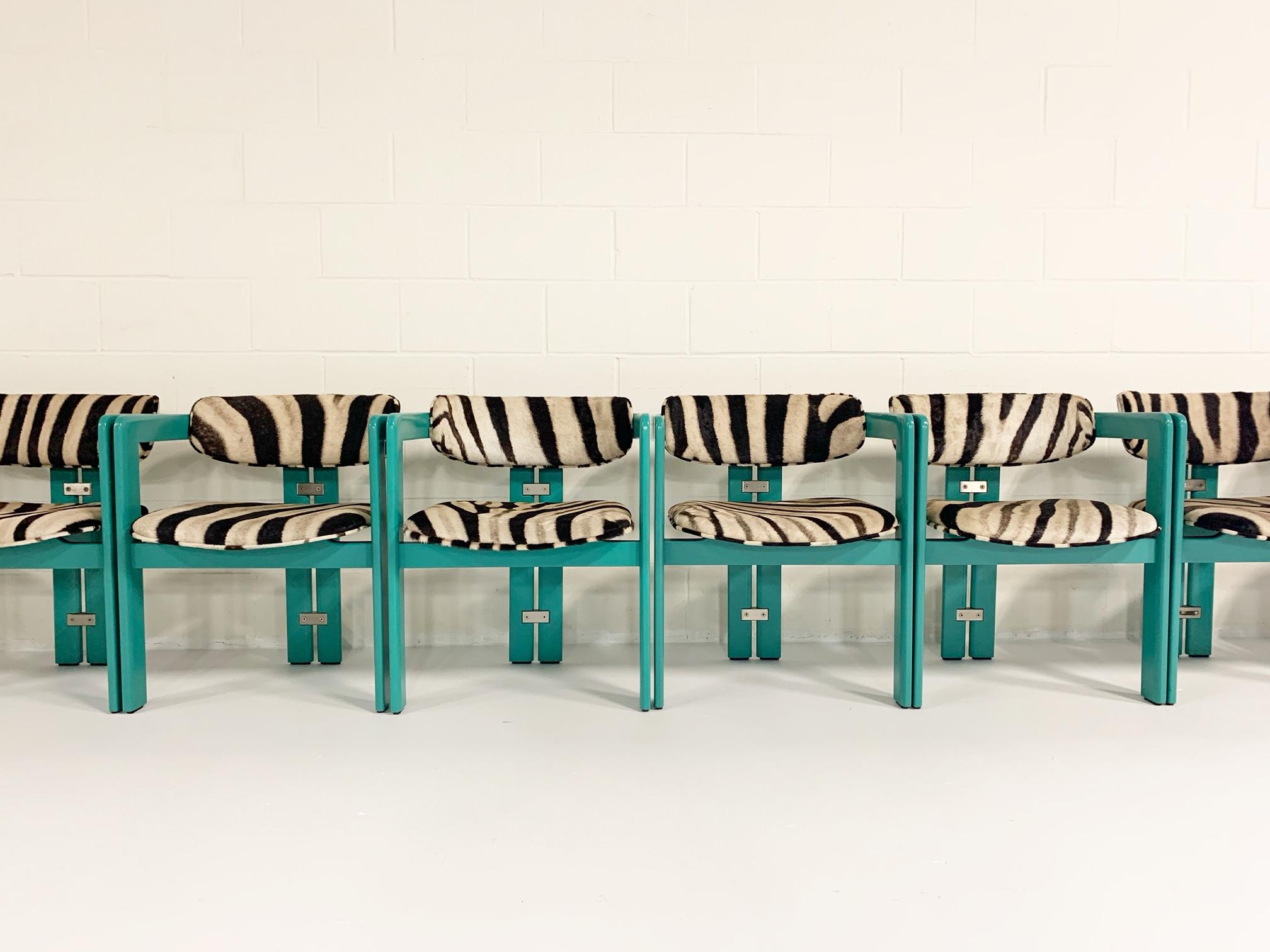 Modern Augusto Savini for Pozzi 'Pamplona' Dining Chairs in Zebra, Set of 8