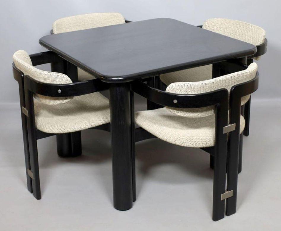 Mid-Century Modern Ensemble de quatre chaises et tables de salle à manger Pamplona d'Augusto Savini pour Pozzi