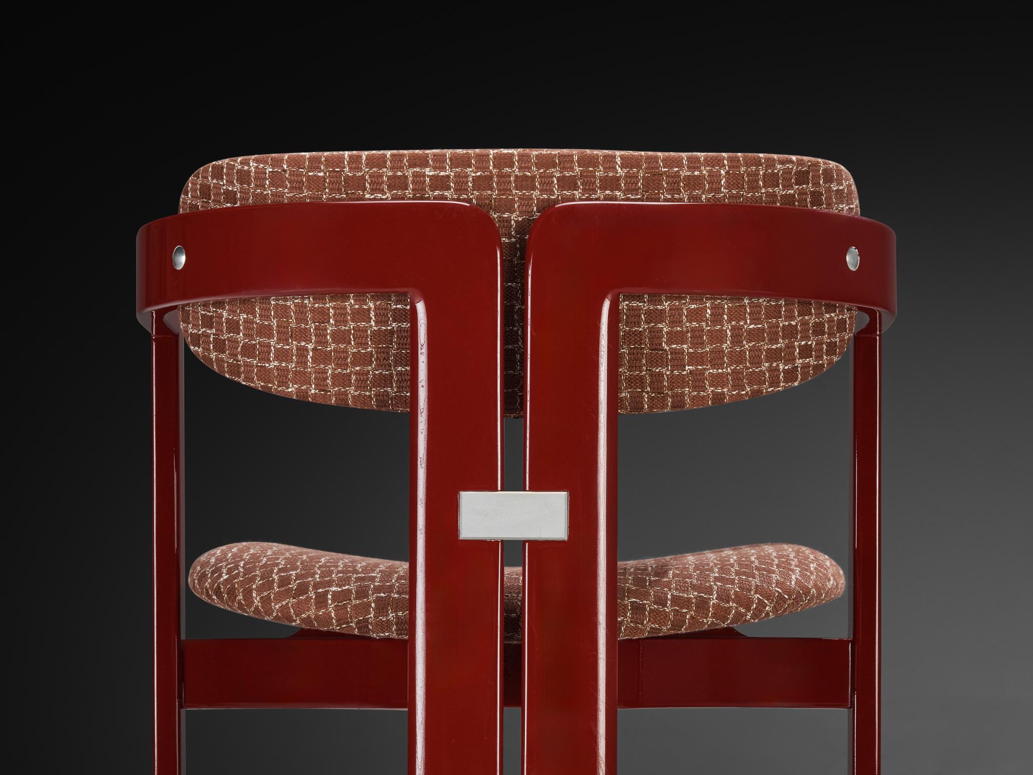 Mid-Century moderno Augusto Savini per Pozzi Set di quattro sedie da pranzo 'Pamplona' in lacca rossa in vendita