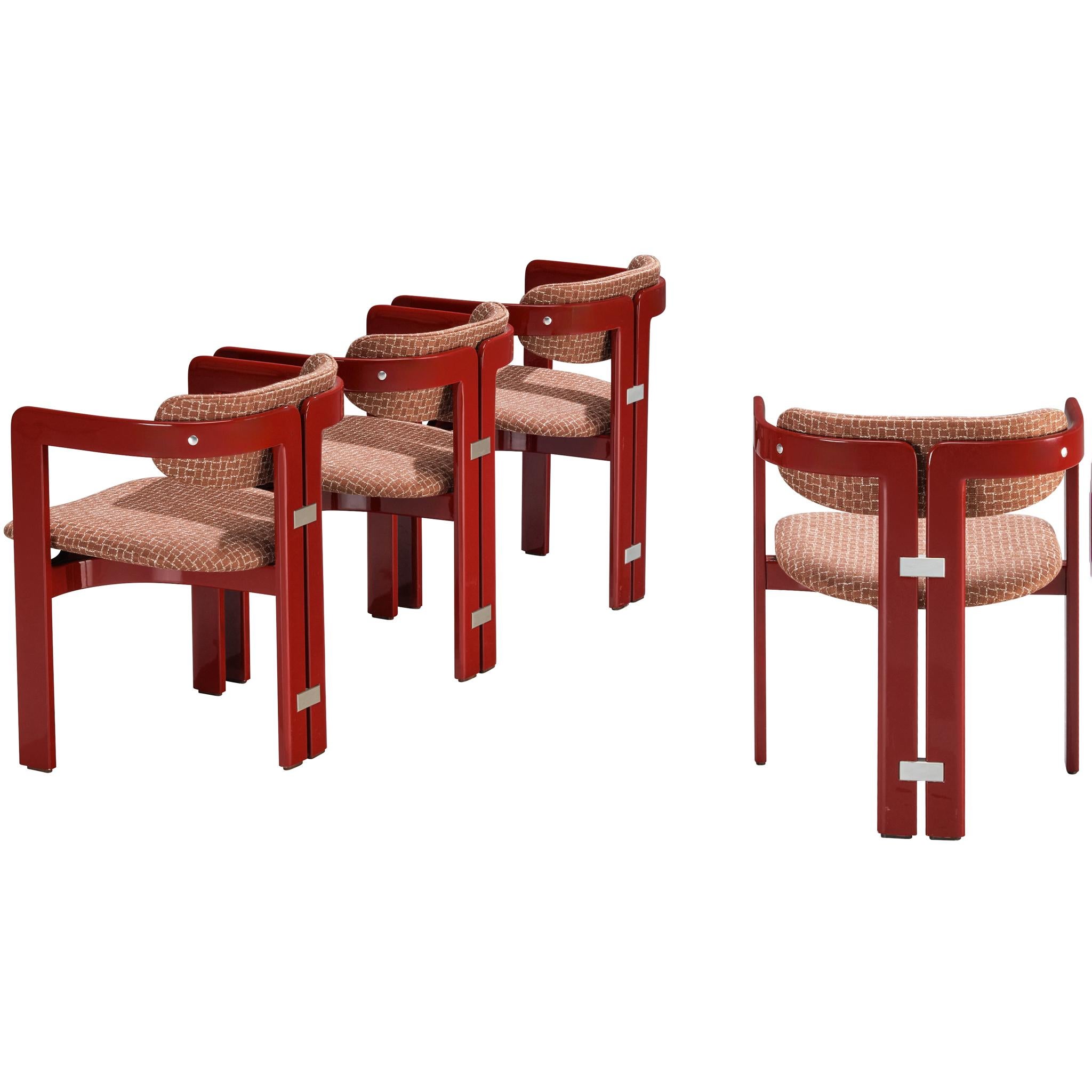 Augusto Savini for Pozzi Set of Four 
Pamplona
 Dining Chairs in Red Lacquer