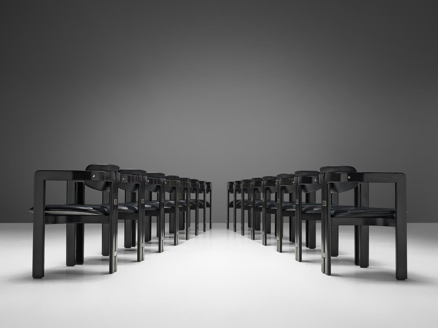 Italian Augusto Savini Large Set of Sixteen 'Pamplona' Chairs in Black
