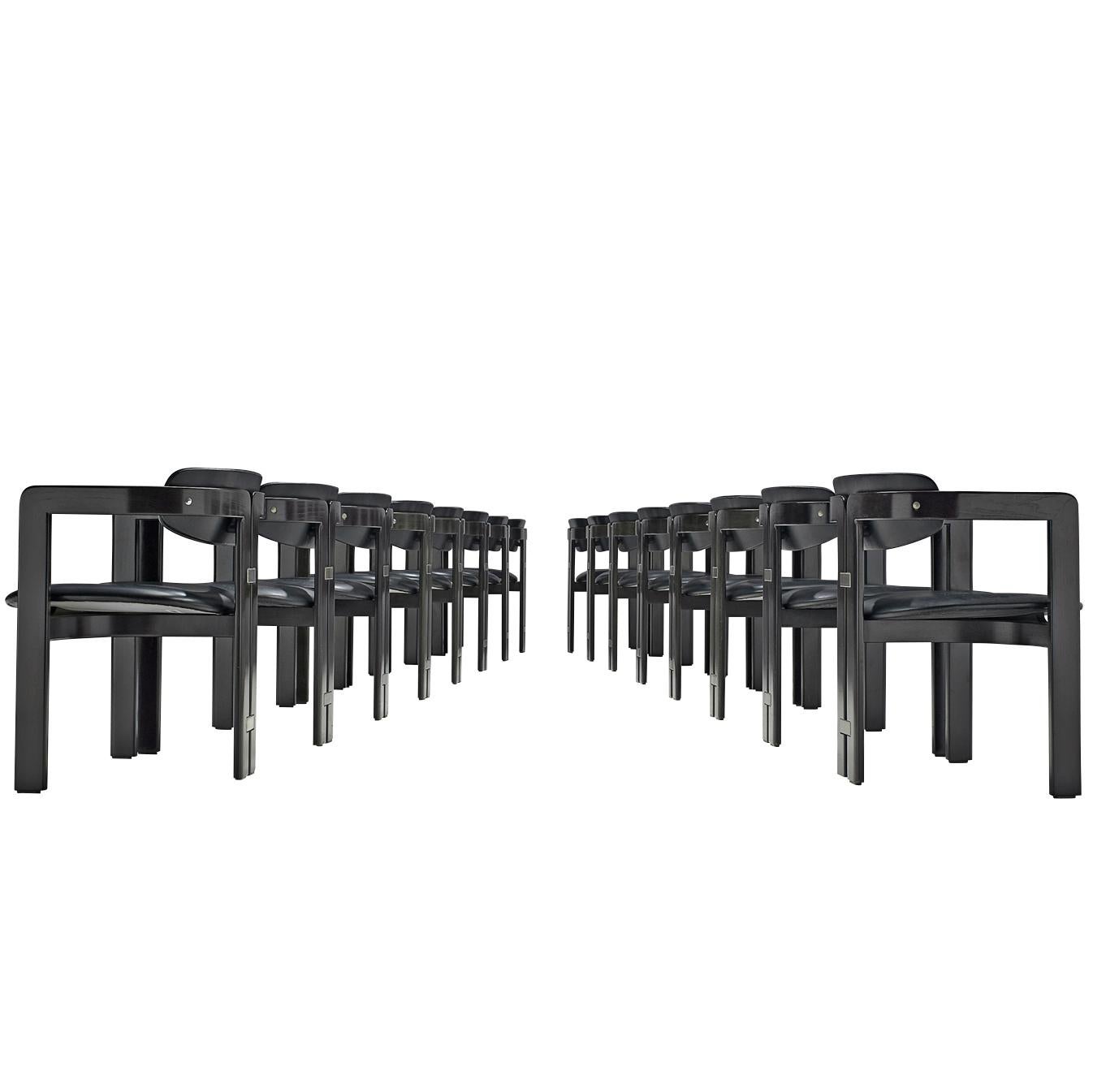 Augusto Savini Large Set of Sixteen 'Pamplona' Chairs in Black