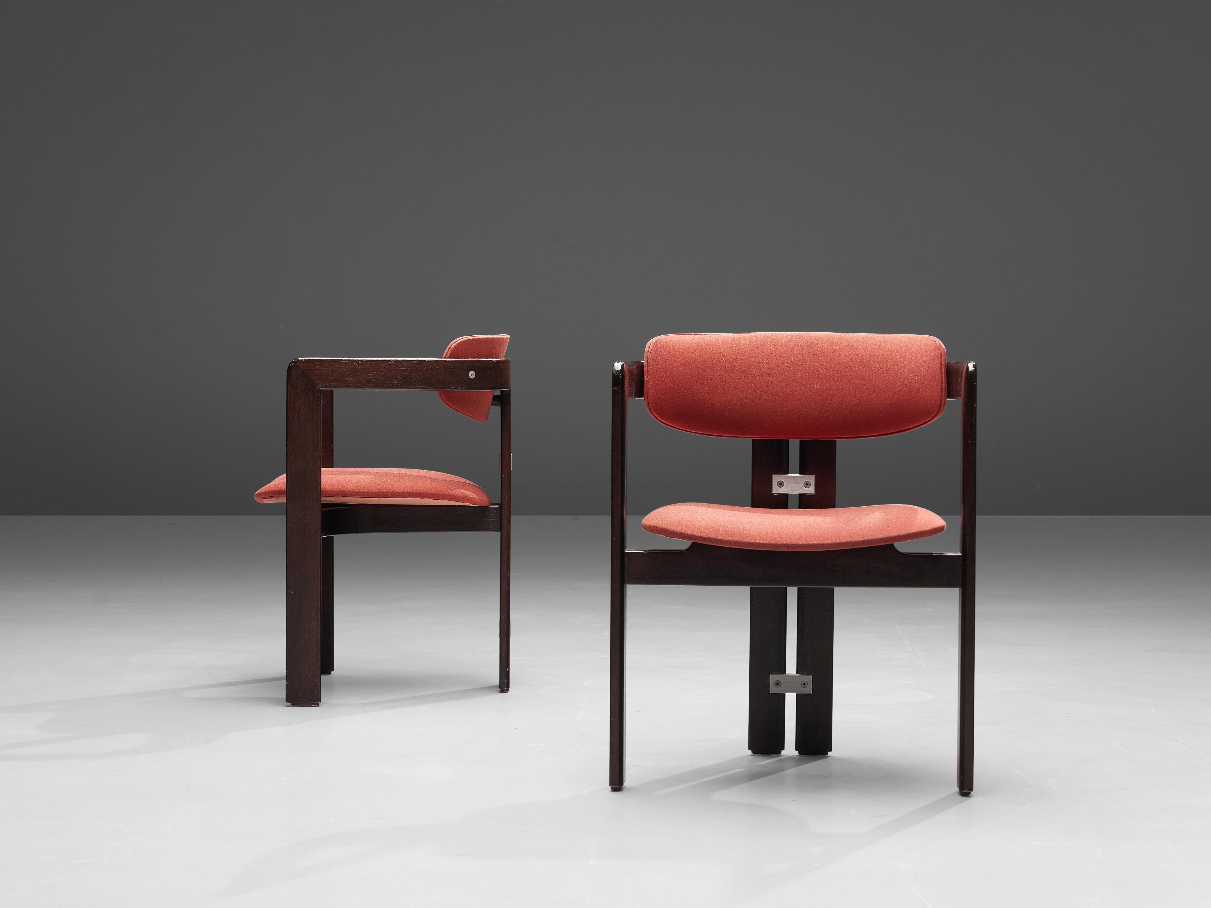 Augusto Savini for Pozzi, pair of 'Pamplona' dining chairs, wood, red fabric upholstery, aluminum, Italy, 1965

Pair of armchairs in wood and red fabric upholstery. A characteristic design; simplistic yet very strong in lines and proportions.