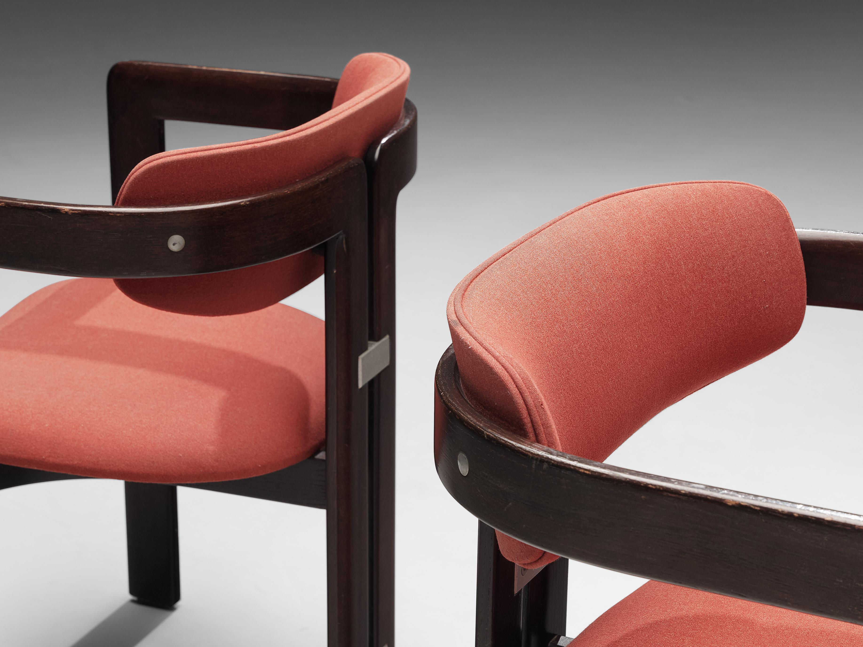 Italian Augusto Savini Pair of 'Pamplona' Dining Chairs in Red Upholstery