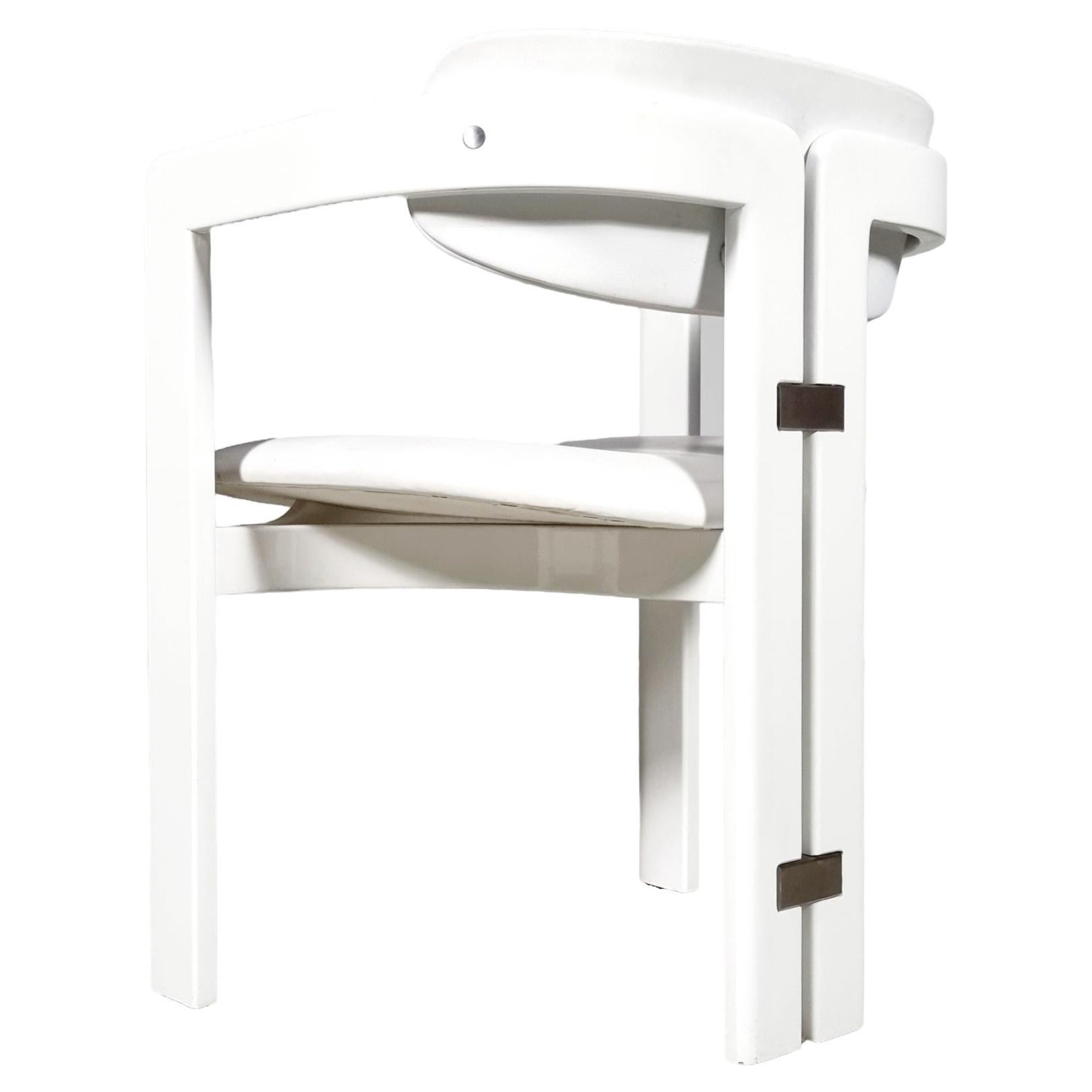 Augusto Savini 'Pamplona' chair, white leather and white lacquered wood, Pozzi For Sale