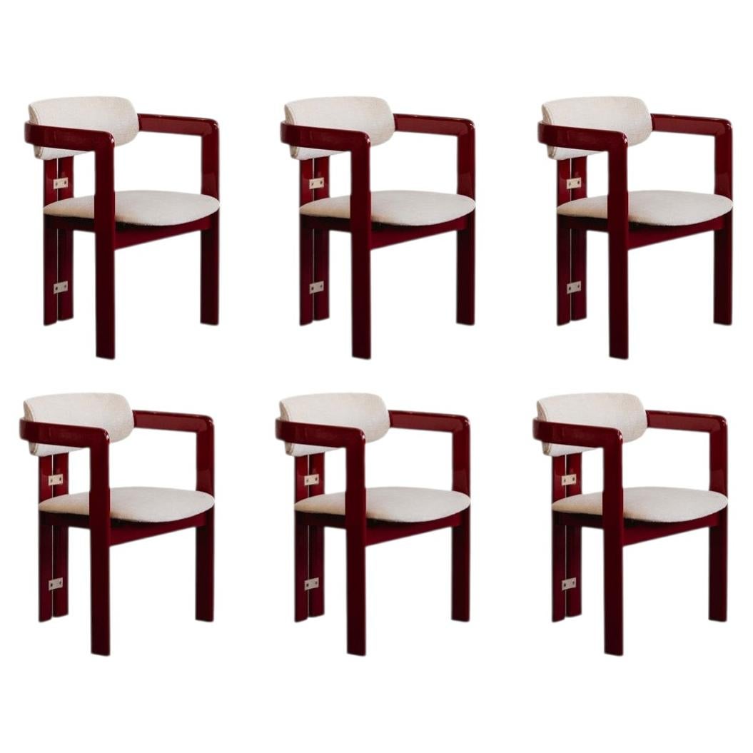 Sedie Augusto Savini "Pamplona" per Pozzi, rosso ciliegia, 1965, Set di 6 in vendita