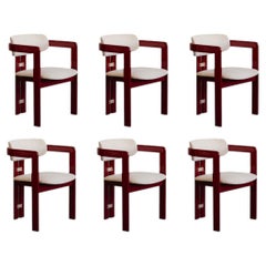 Augusto Savini Sillas "Pamplona" para Pozzi, Rojo cereza, 1965, set de 6