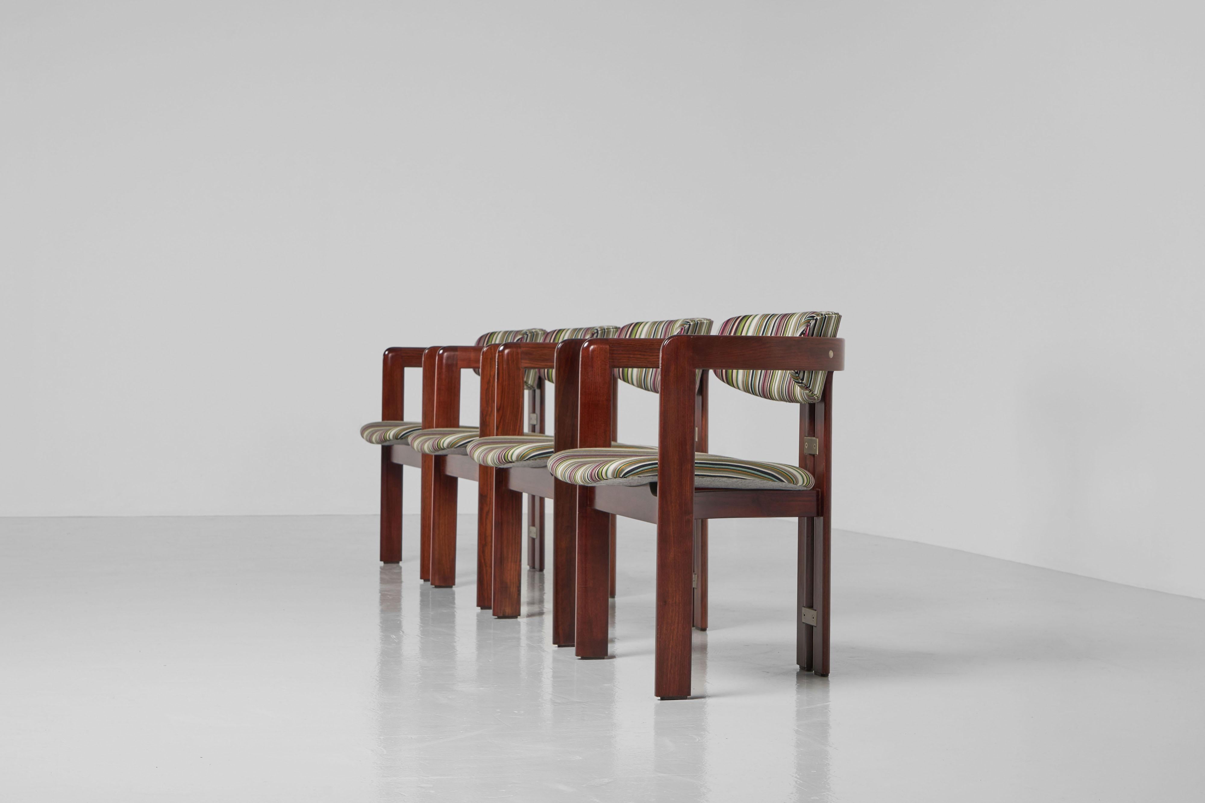 Fabric Augusto Savini Pamplona chairs set of 4 Pozzi 1965 For Sale