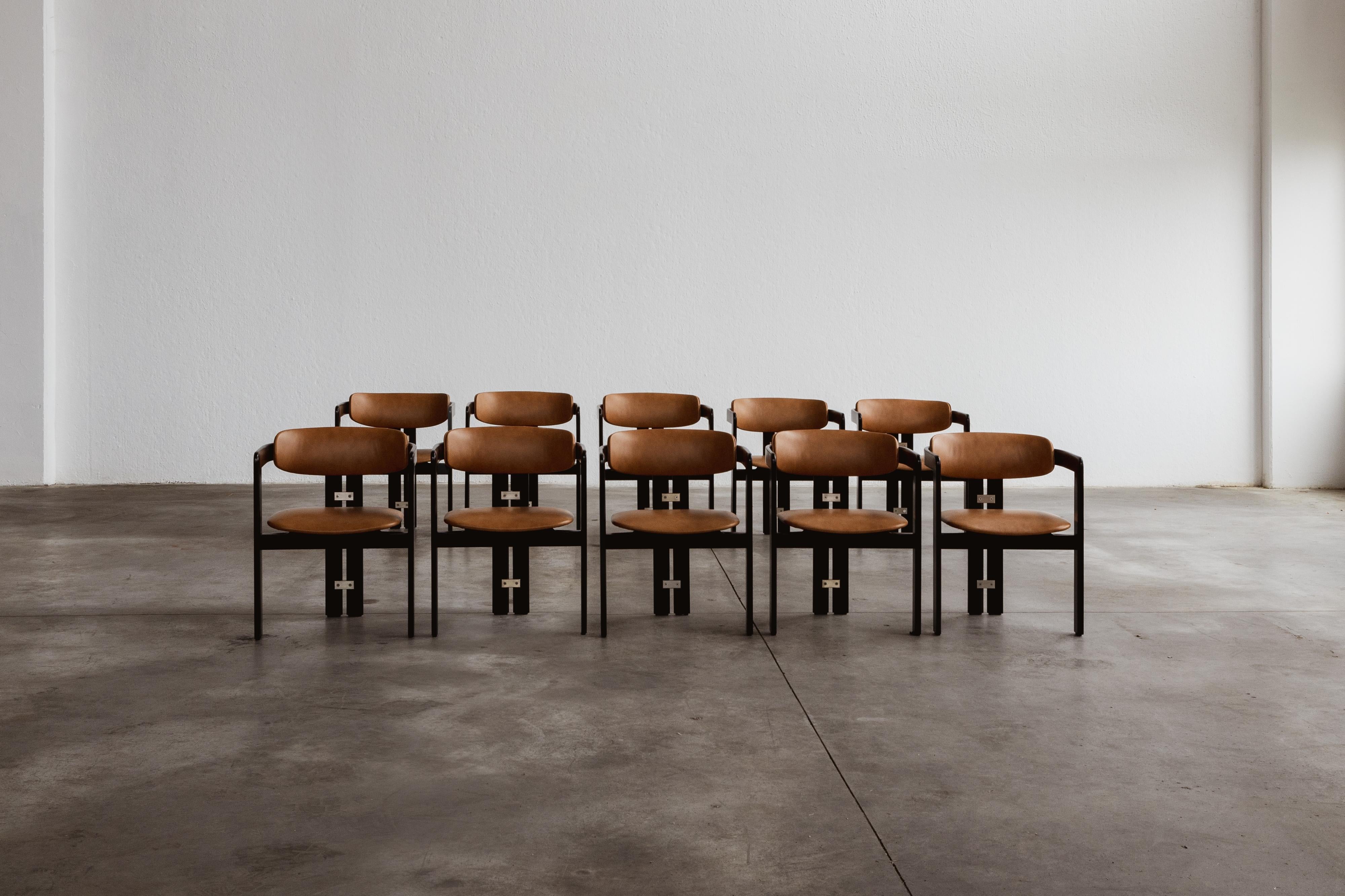 Augusto Savini “Pamplona” Dining Chairs for Pozzi, 1965, Set of 10 In Good Condition For Sale In Lonigo, Veneto