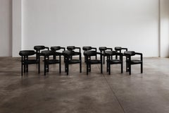 Augusto Savini “Pamplona” Dining Chairs for Pozzi, Total Black, 1965, Set of 12