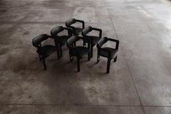 Augusto Savini “Pamplona” Dining Chairs for Pozzi, Total Black, 1965, Set of 6
