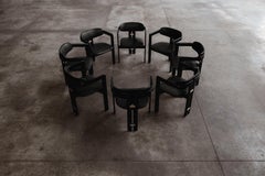 Augusto Savini “Pamplona” Dining Chairs for Pozzi, Total Black, 1965, Set of 8