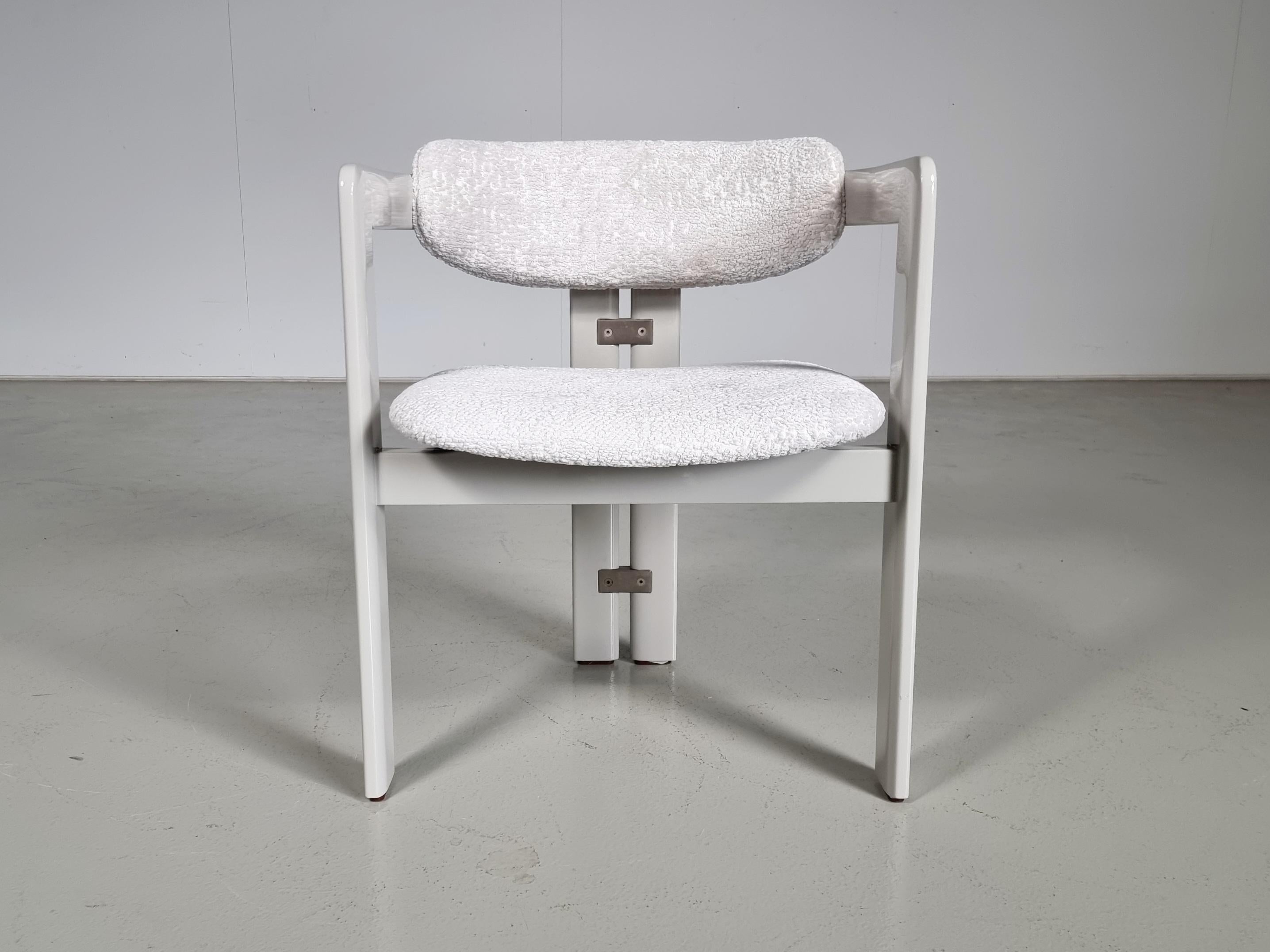 Augusto Savini 'Pamplona' Dining Chairs, boucle and grey lacquered wood, Pozzi 6