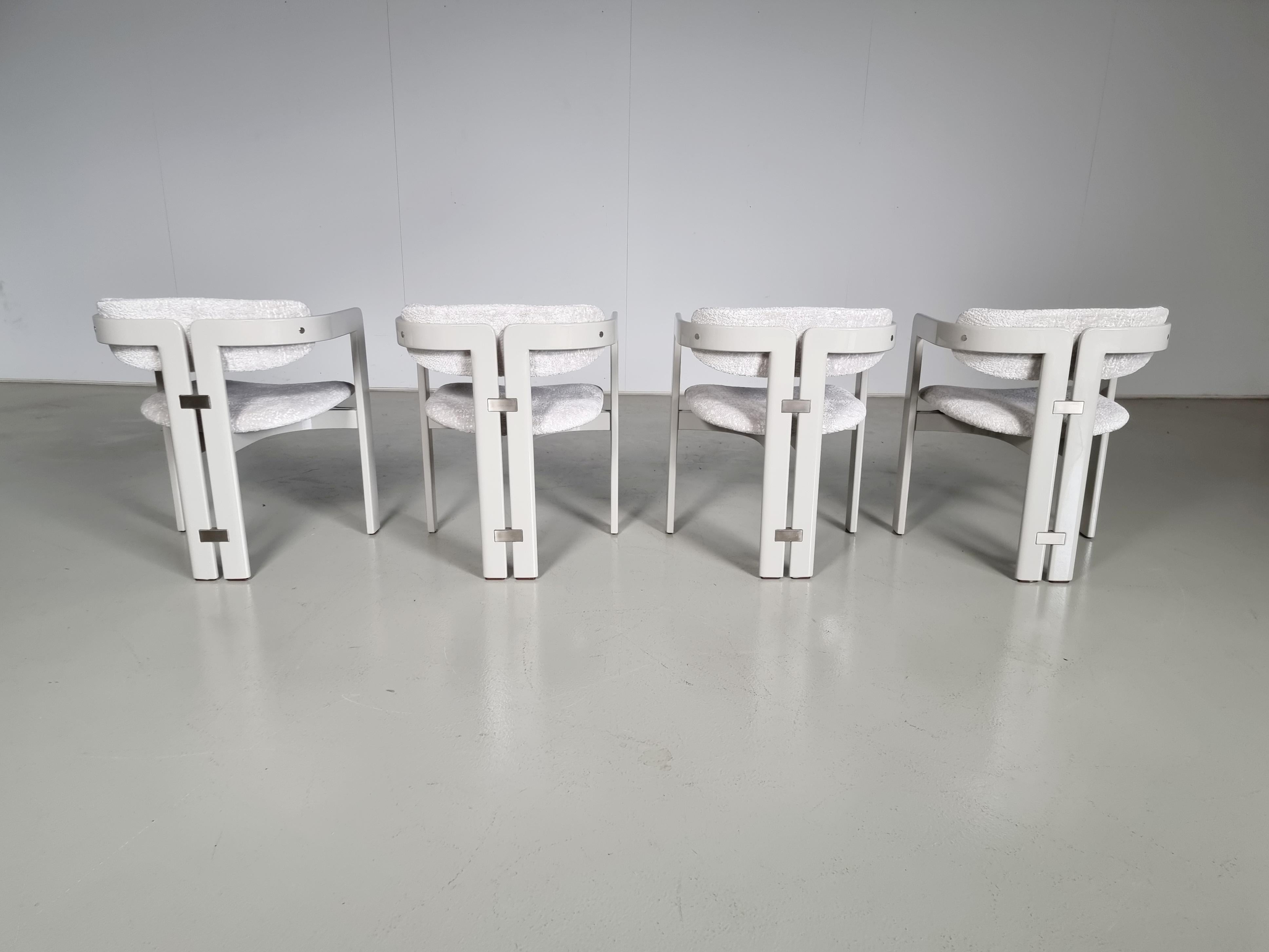 Fabric Augusto Savini 'Pamplona' Dining Chairs, boucle and grey lacquered wood, Pozzi