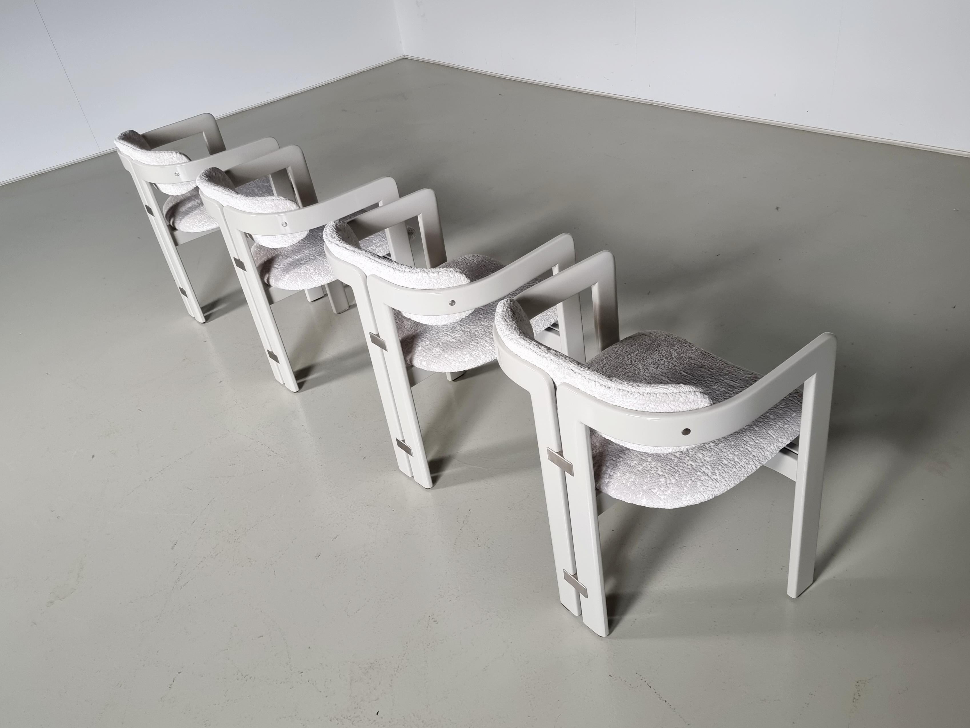 Augusto Savini 'Pamplona' Dining Chairs, boucle and grey lacquered wood, Pozzi 1