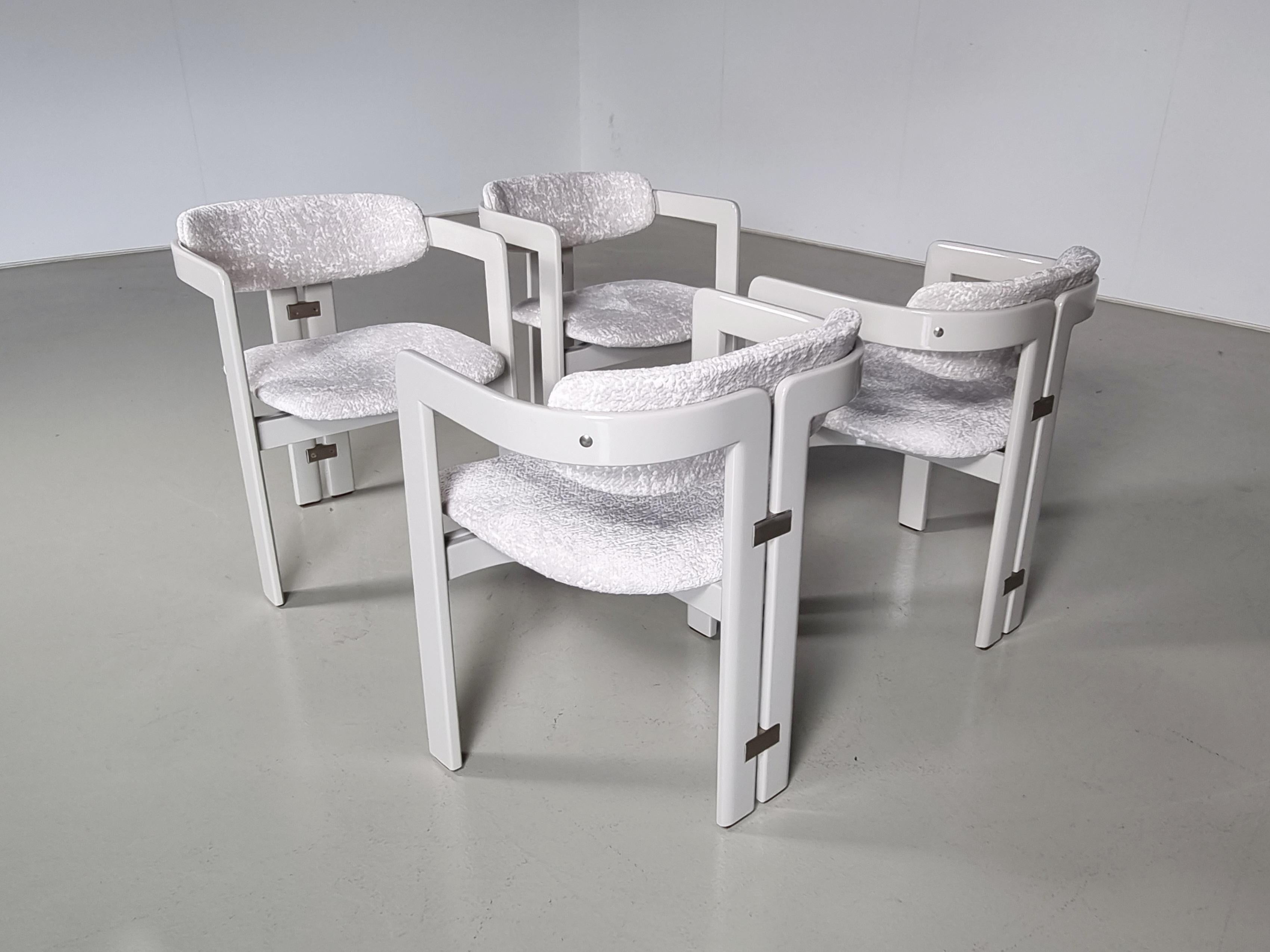 Augusto Savini 'Pamplona' Dining Chairs, boucle and grey lacquered wood, Pozzi 2