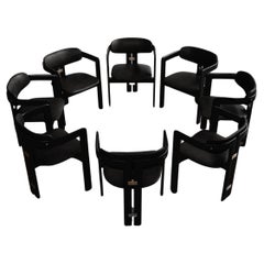 Augusto Savini “Pamplona” Dining Chairs for Pozzi, Total Black, 1965, Set of 8