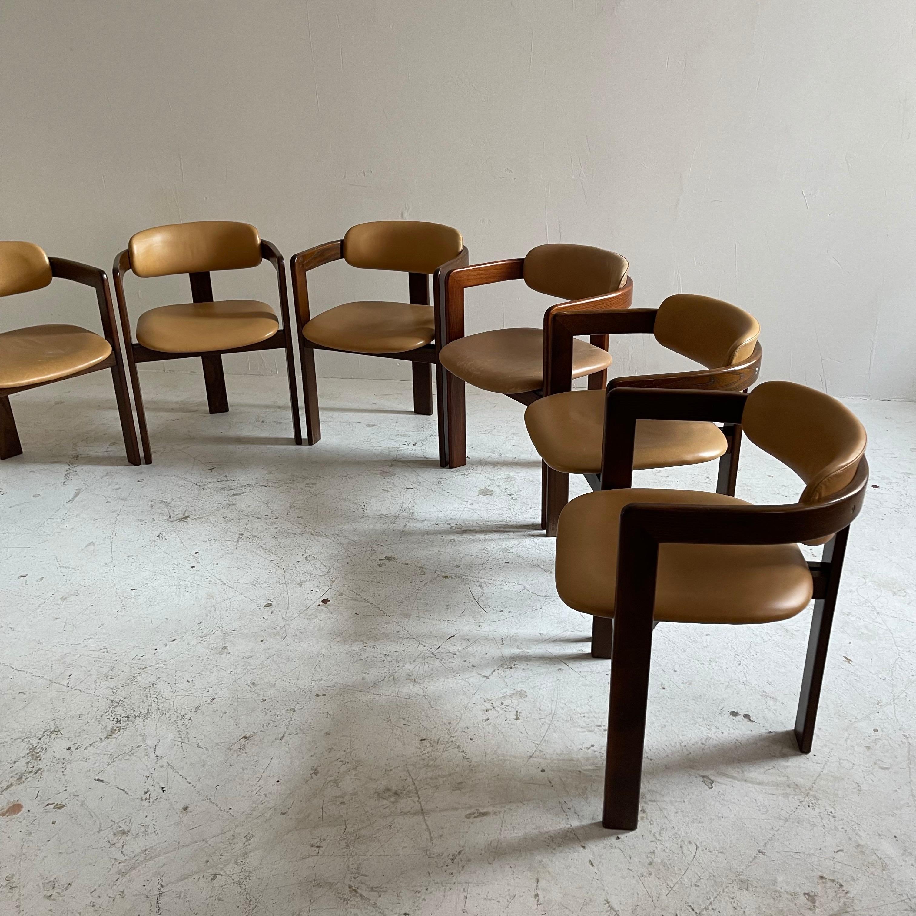 Mid-Century Modern Set of 8 Augusto Savini Pamplona Style Cognac Leather Armchairs, 1970s