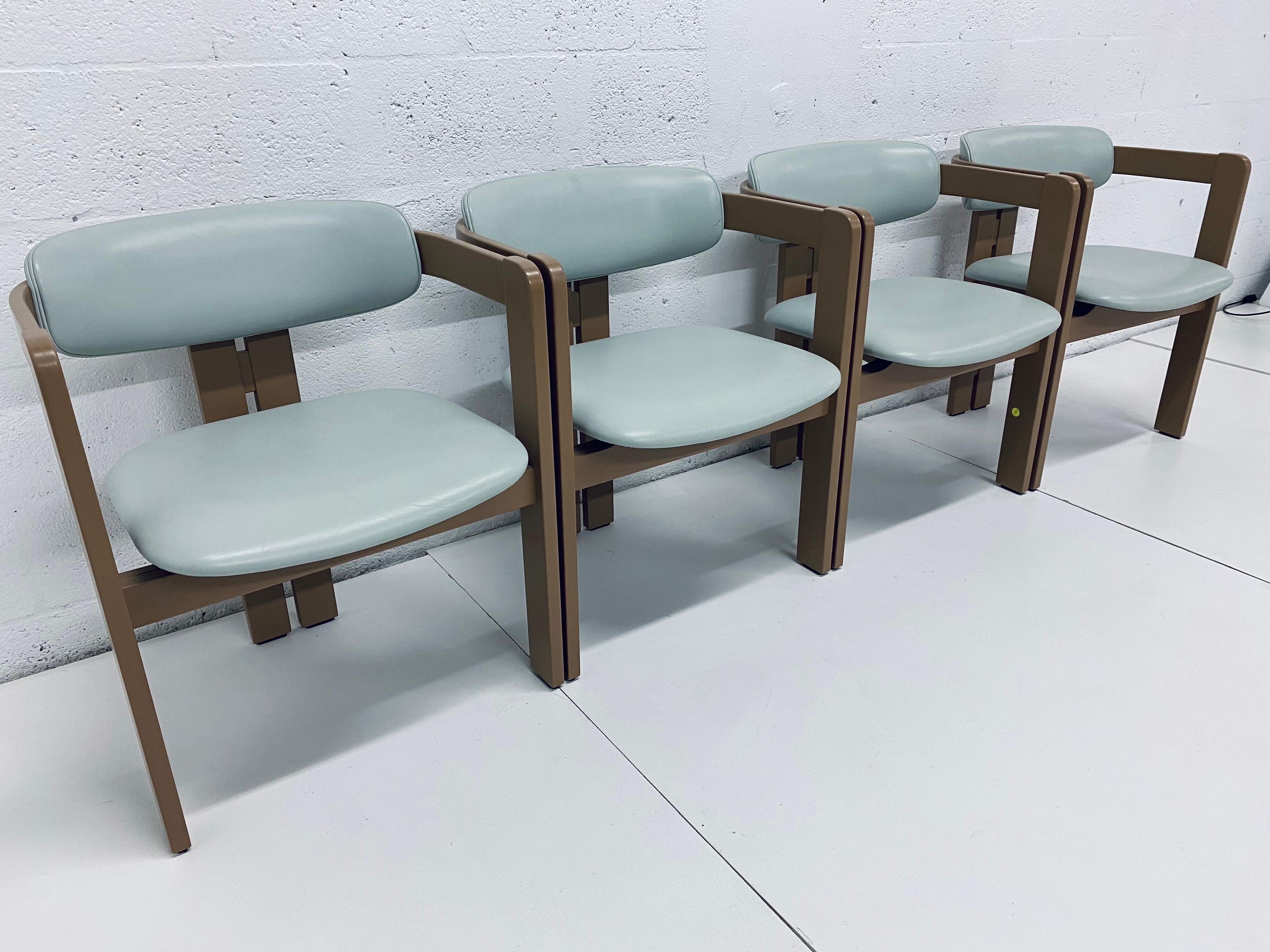 Mid-Century Modern Augusto Savini Inspired Pamplona Leather Dining Chairs for Pozzi, Set of Four