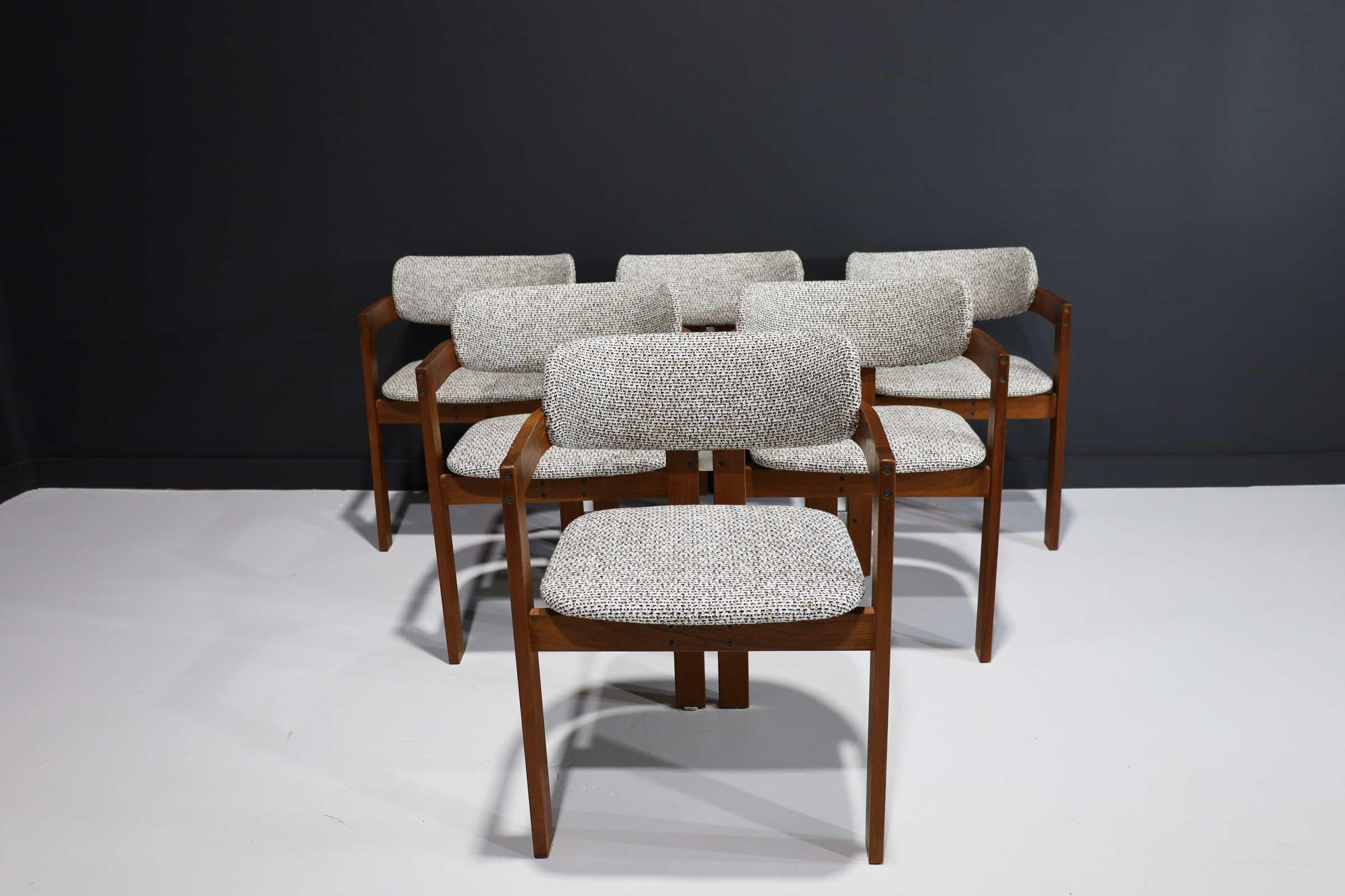 Mid-Century Modern Augusto Savini Pomplona Style T-Back Dining Chairs, Set of Six