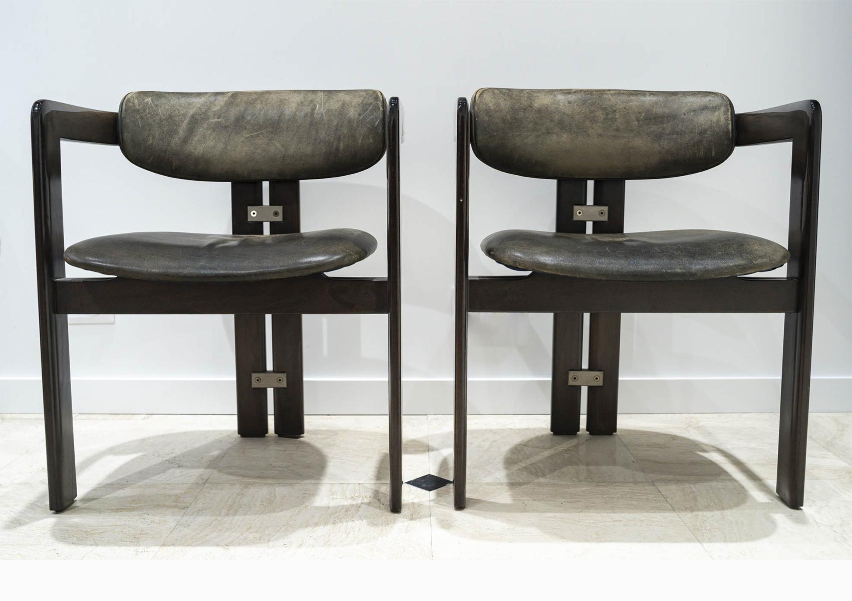 italien Augusto Savini & Pozzi Edition - Paire de fauteuils Pamplona en bois et cuir en vente