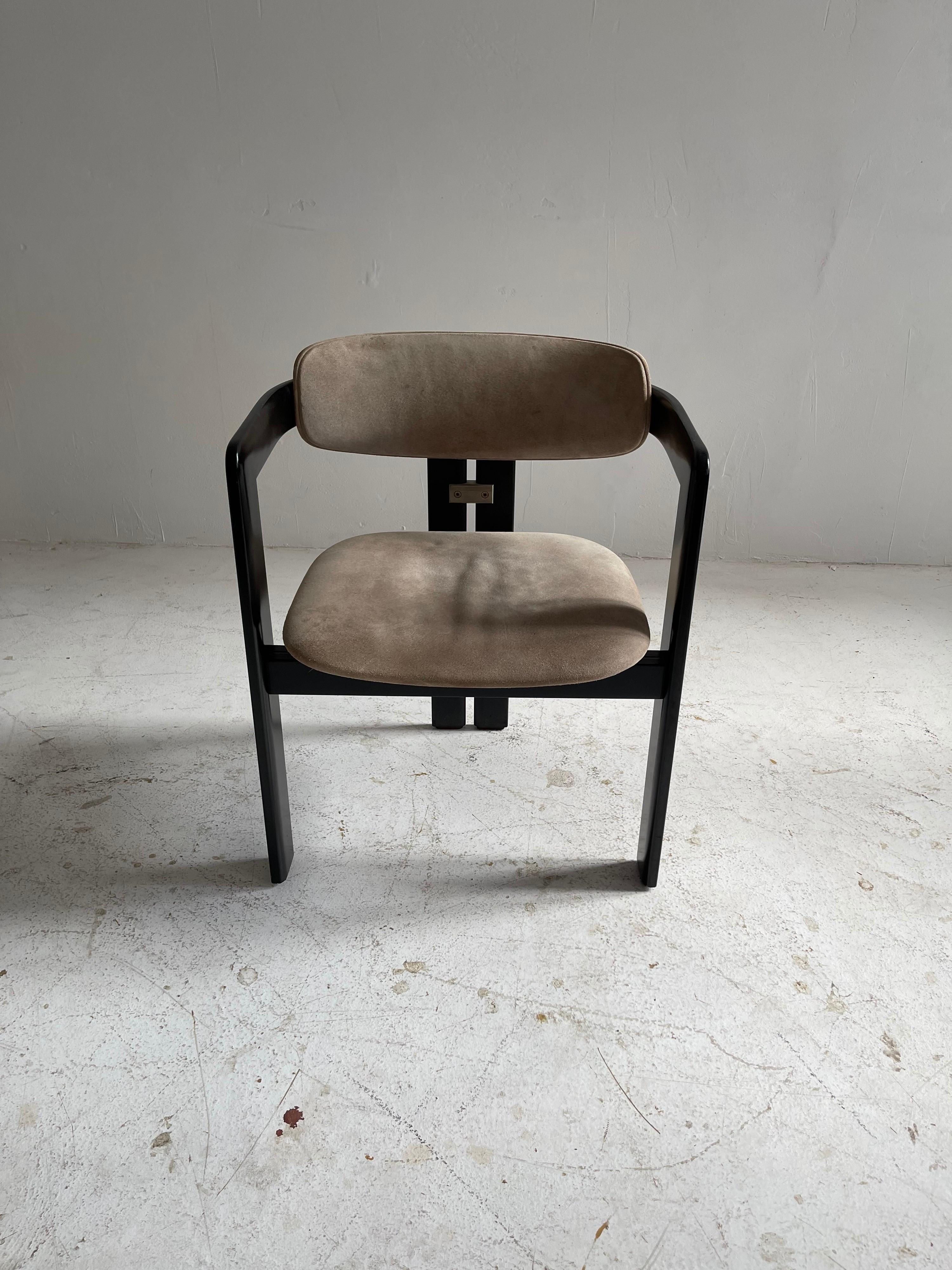 Fine XX secolo Augusto Savini Pamplona Suede Leather Set 5 Dining Chairs by Pozzi, Italy 1970