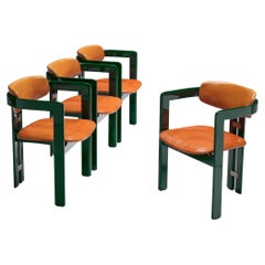 Augusto Savini Set of Four "Pamplona" Chairs in Cognac and Green Frame 