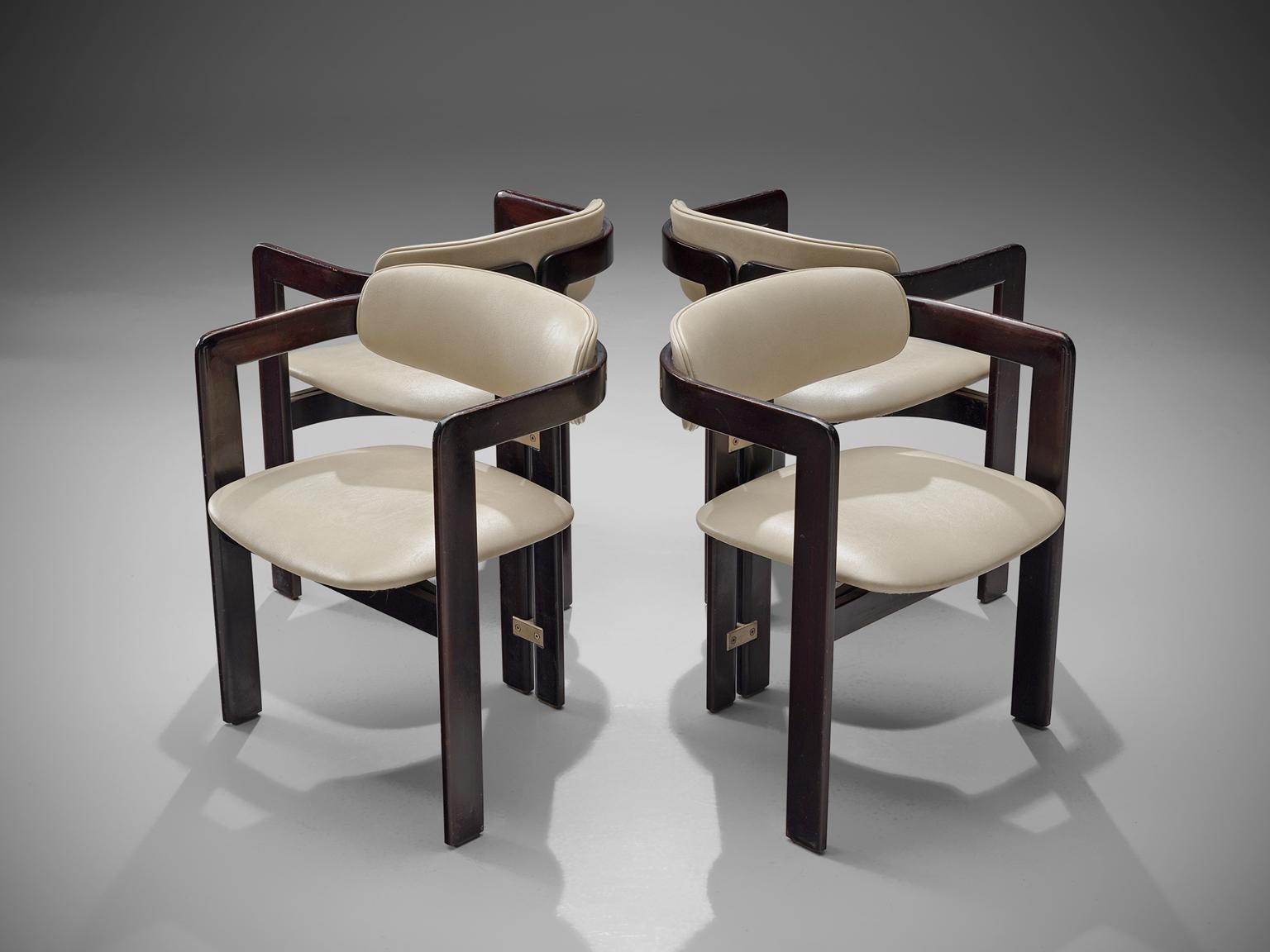 Mid-Century Modern Augusto Savini Set of Four 'Pamplona' Chairs in Off-White Leather