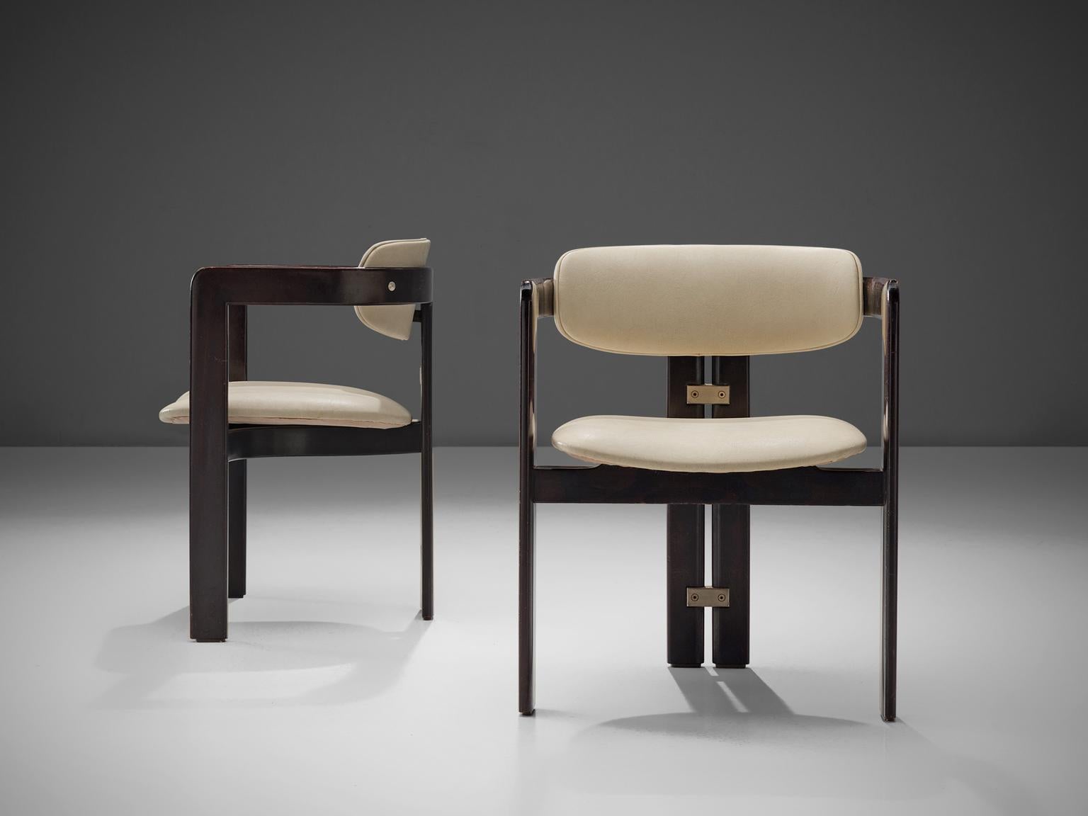 Italian Augusto Savini Set of Four 'Pamplona' Chairs in Off-White Leather