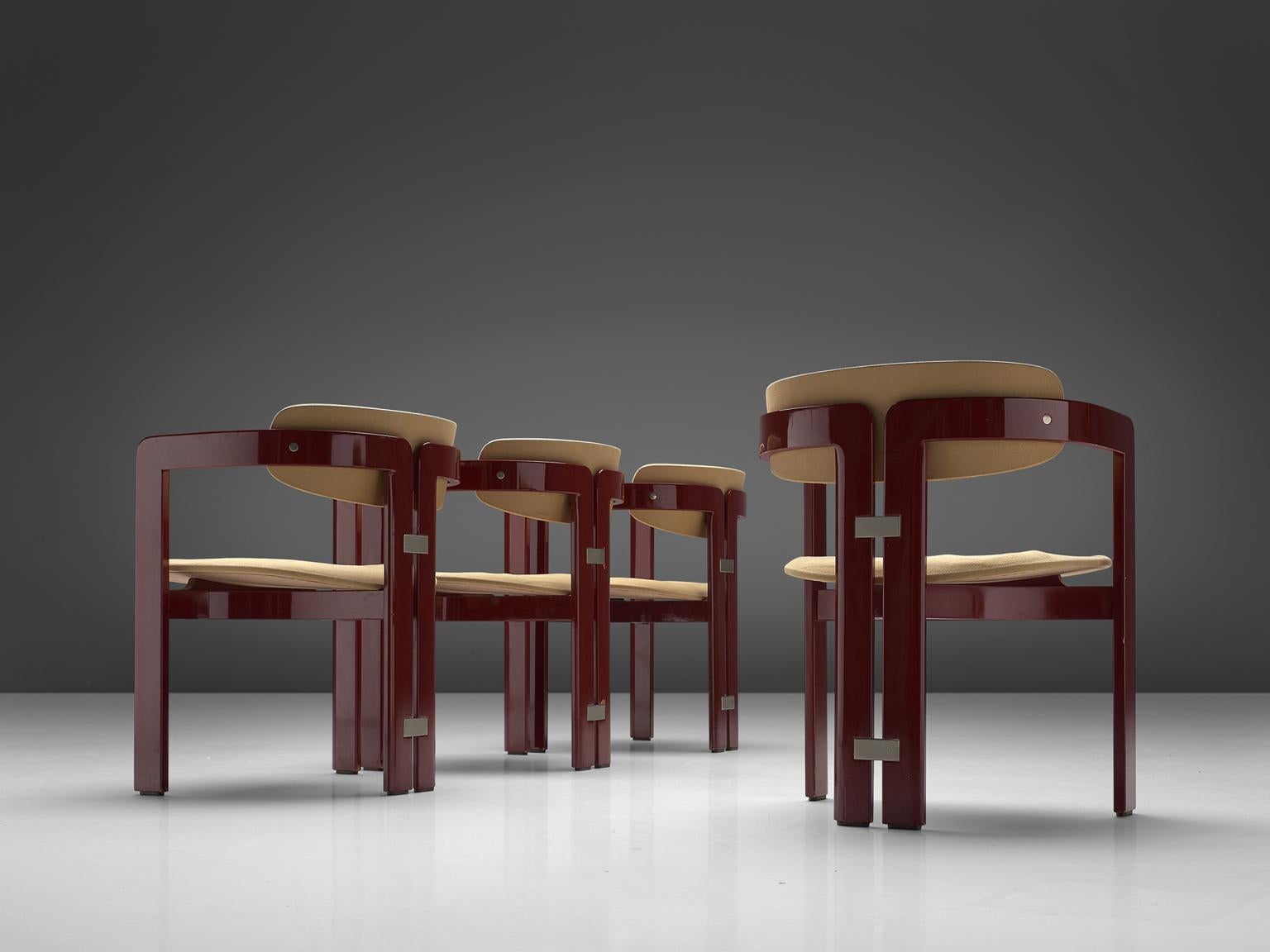 Mid-Century Modern Augusto Savini Set of Four 'Pamplona' Chairs with Burgundy Glossed Frame