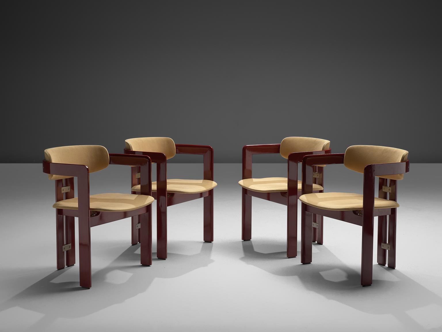 Italian Augusto Savini Set of Four 'Pamplona' Chairs with Burgundy Glossed Frame