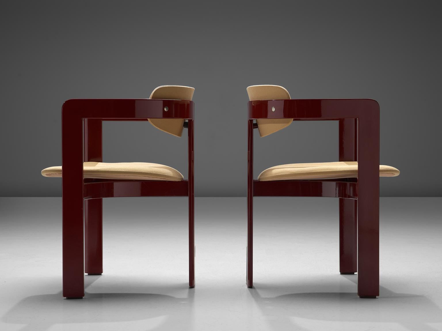 Metal Augusto Savini Set of Four 'Pamplona' Chairs with Burgundy Glossed Frame