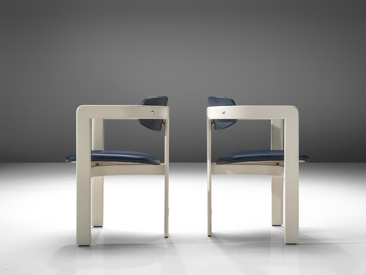 Italian Augusto Savini 'Pamplona' Chairs in Blue Leather