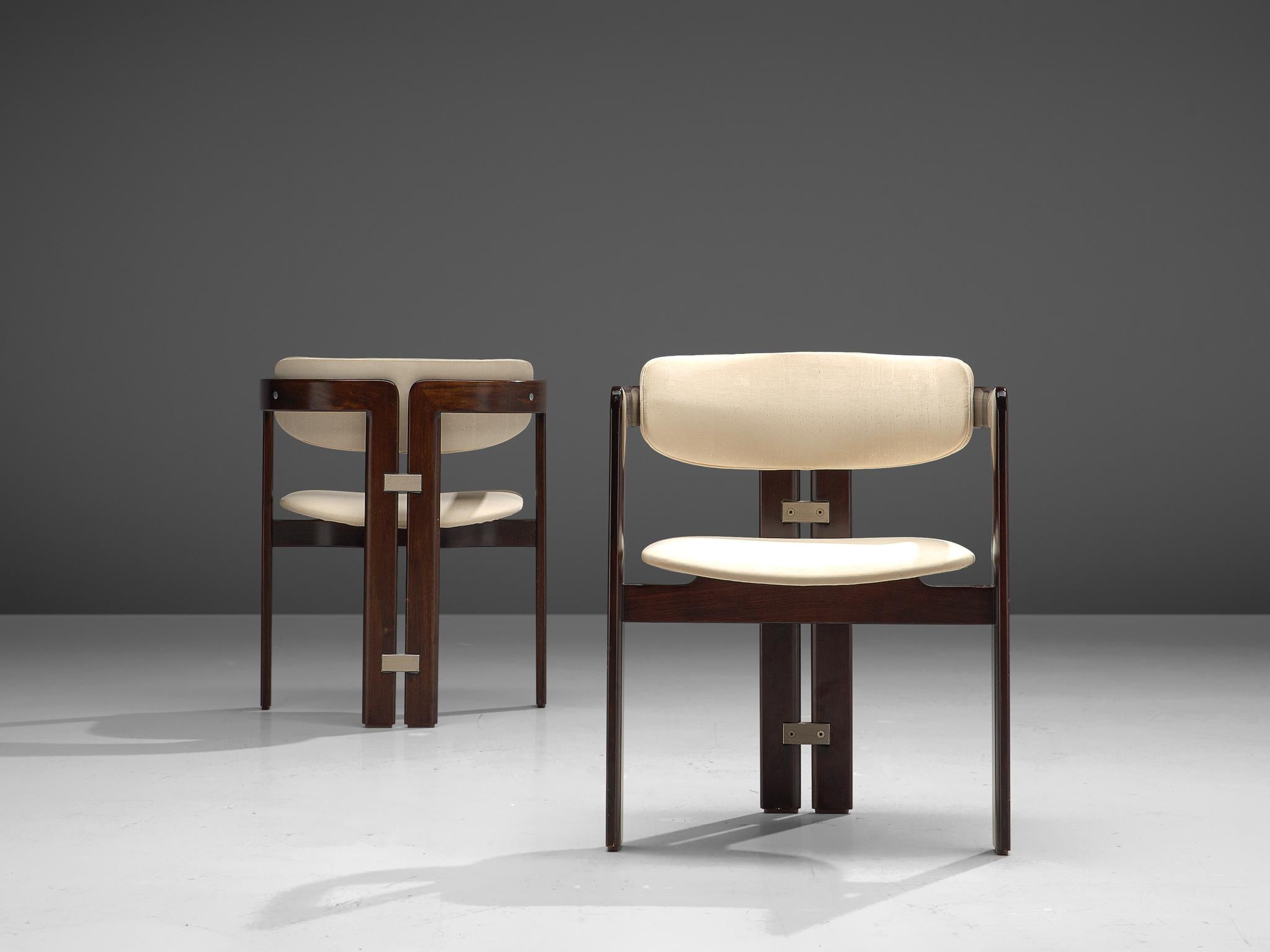 Italian Augusto Savini Set of Six 'Pamplona' Chairs in Off-White Leather