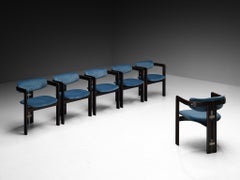 Augusto Savini Set of Six 'Pamplona' Dining Chairs in Blue Velvet