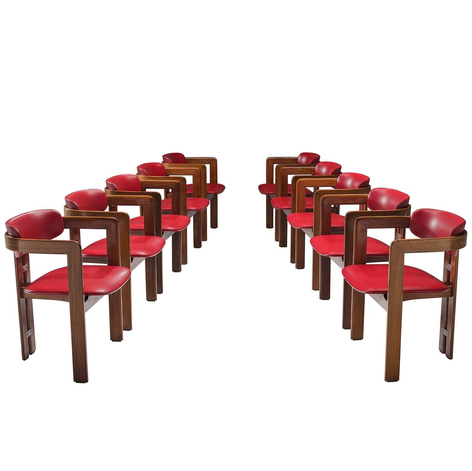 Augusto Savini Set of Ten Red Leatherette 'Pamplona" Dining Room Chairs
