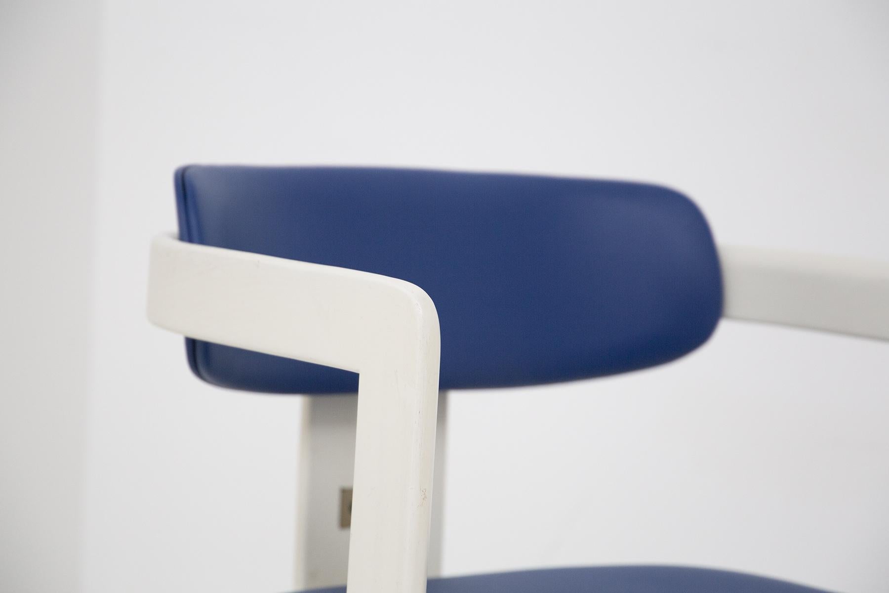 Augusto Savini Six Pamplona Chairs for Pozzi in Lacquered Wood and Blue Leather 3