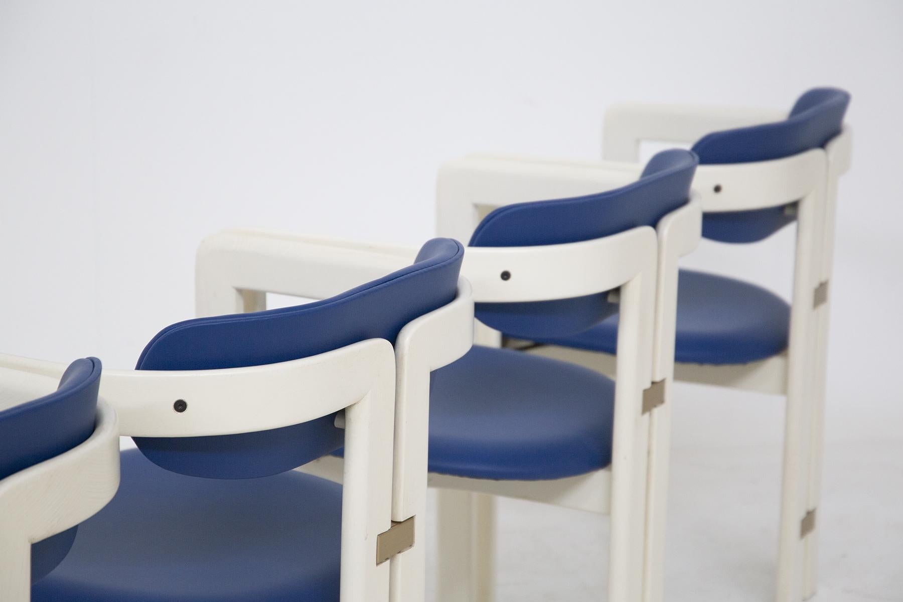 Augusto Savini Six Pamplona Chairs for Pozzi in Lacquered Wood and Blue Leather 5