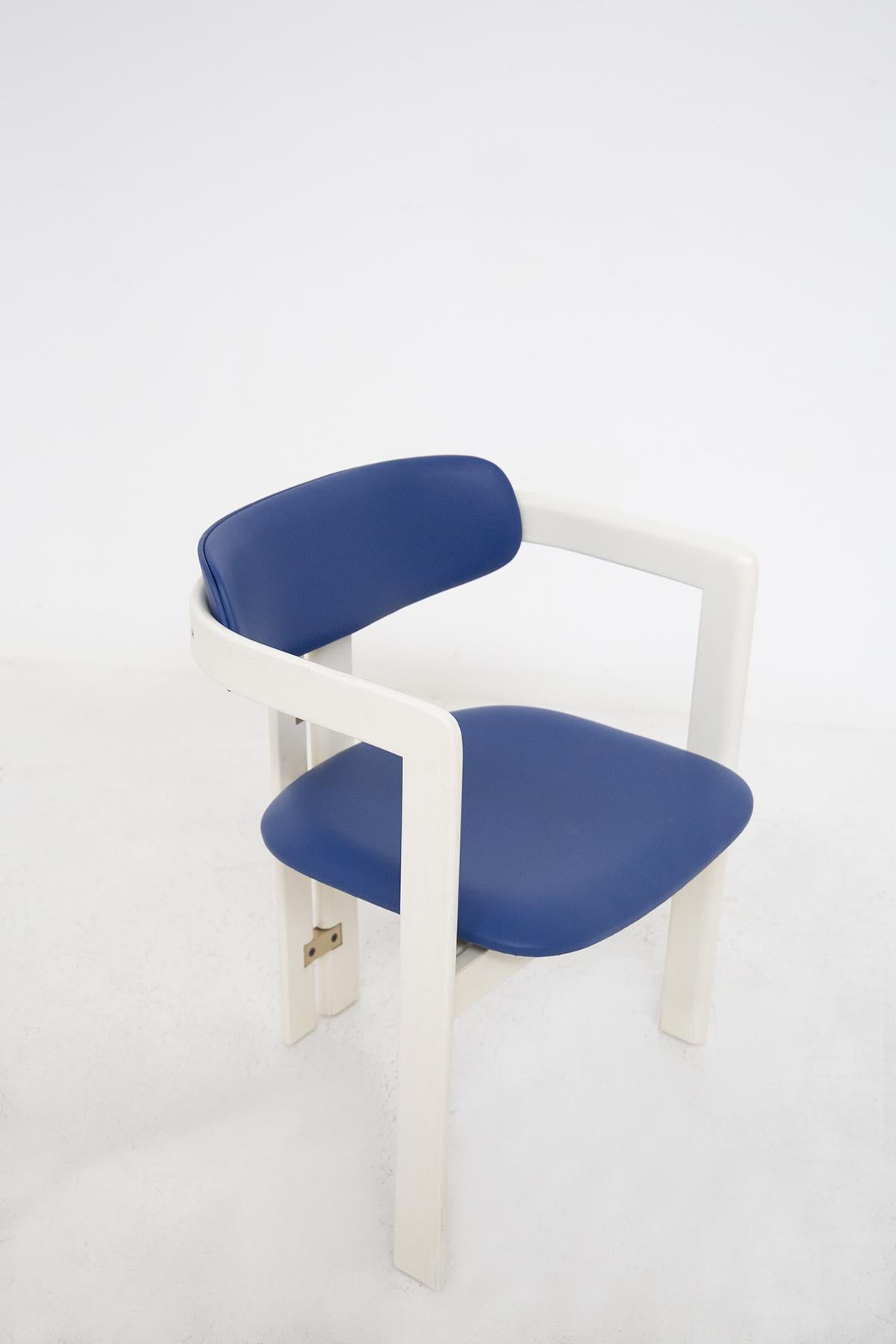 Augusto Savini Six Pamplona Chairs for Pozzi in Lacquered Wood and Blue Leather 2