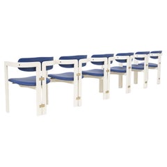 Augusto Savini Six Pamplona Chairs for Pozzi in Lacquered Wood and Blue Leather