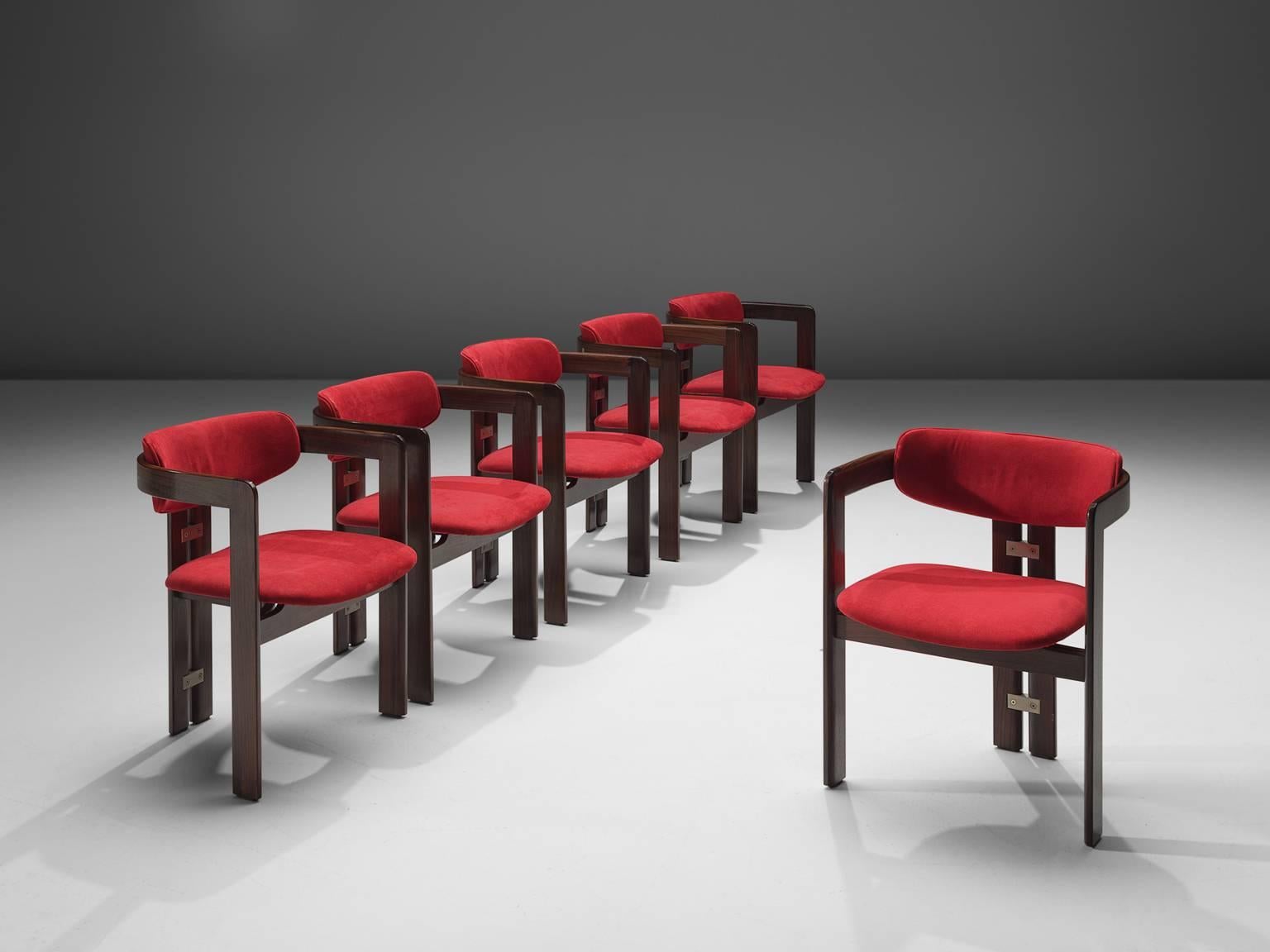 Mid-Century Modern Set of Six 'Pamplona' Chairs in Suede and Rosewood by Augusto Savini 