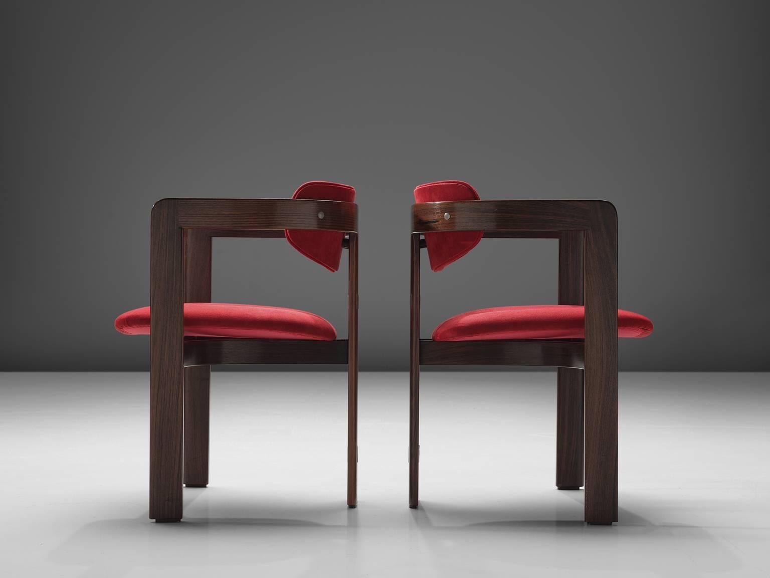 Italian Set of Six 'Pamplona' Chairs in Suede and Rosewood by Augusto Savini 
