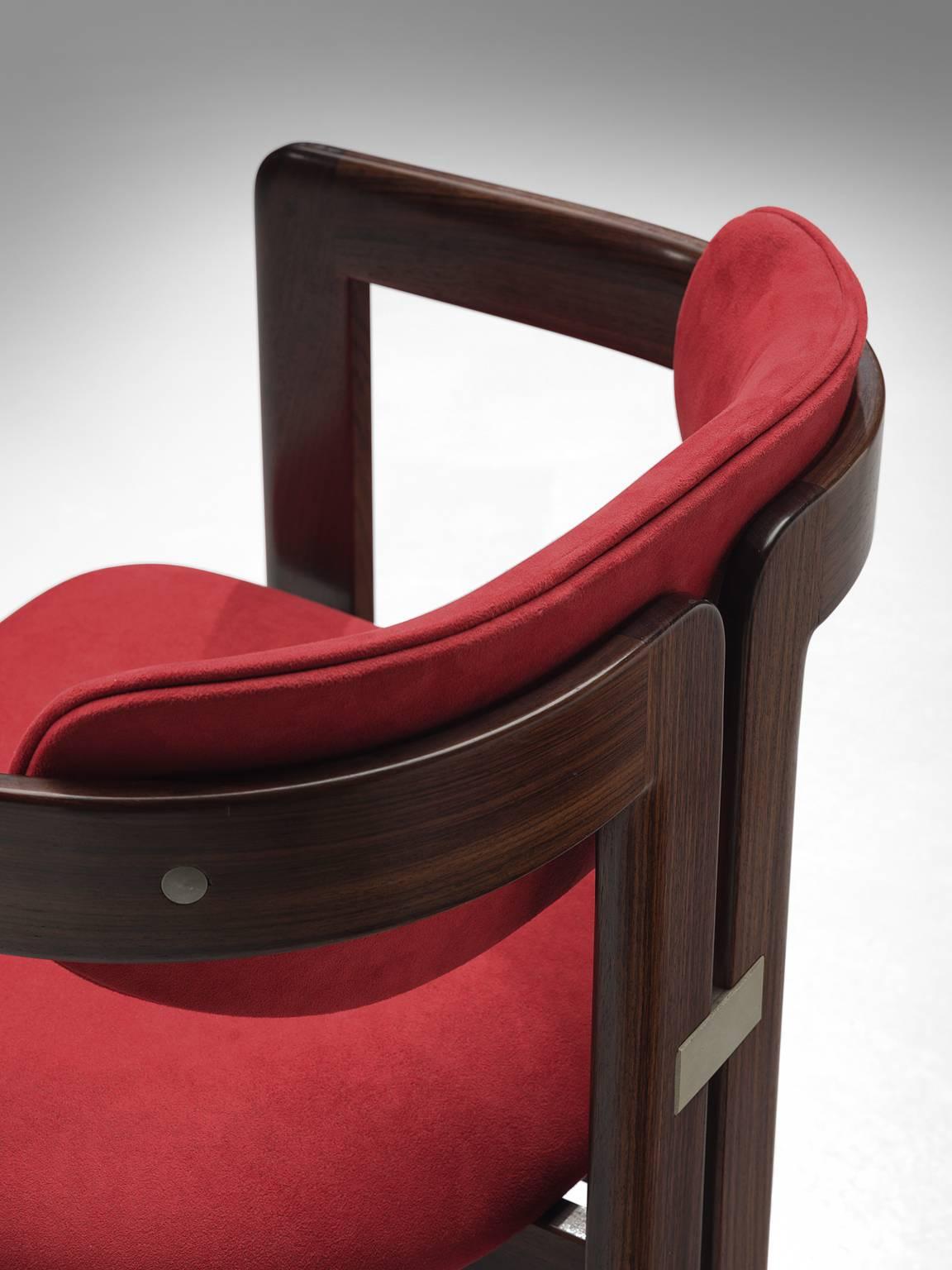 Wood Set of Six 'Pamplona' Chairs in Suede and Rosewood by Augusto Savini 